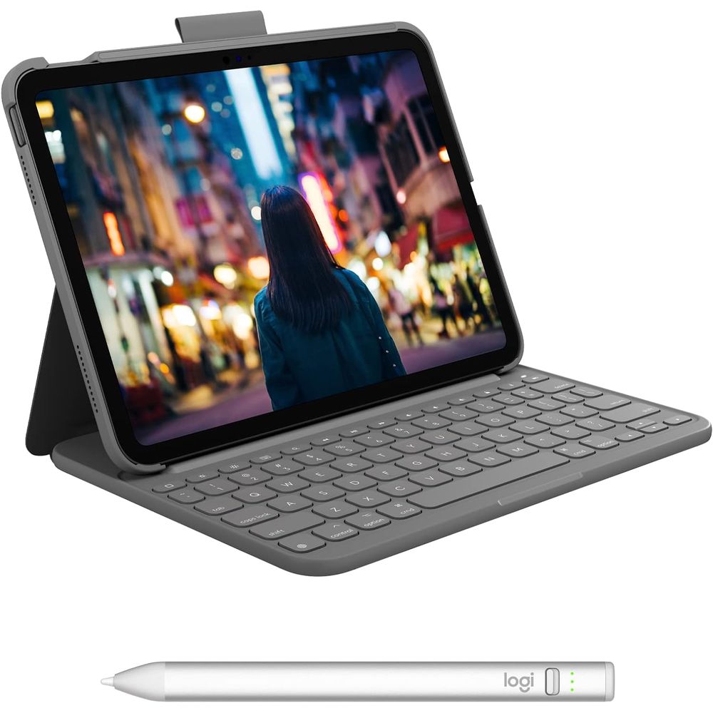 Logitech 920011368 iPad (10th Gen) Keyboard Case Slim Folio with Integrated Wireless Keyboard, Oxford Gray