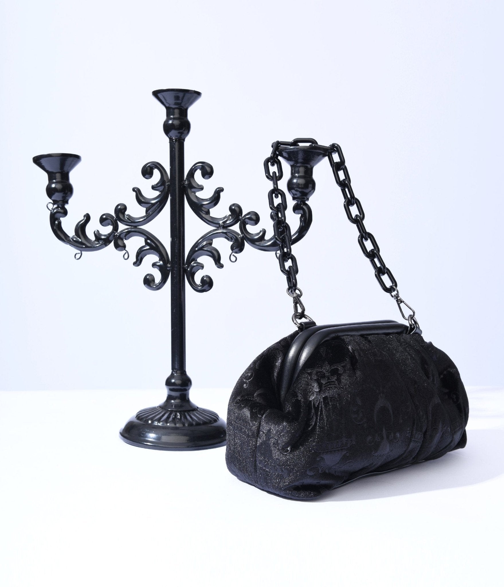 Black Chandelier Embossed Velvet Handbag