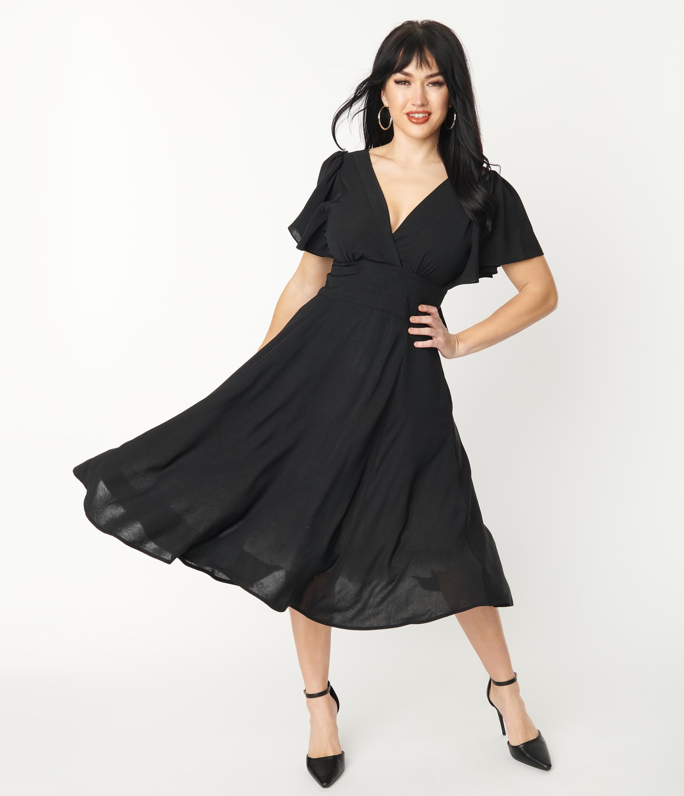 Unique Vintage 1940s Black Texture Swing Dress