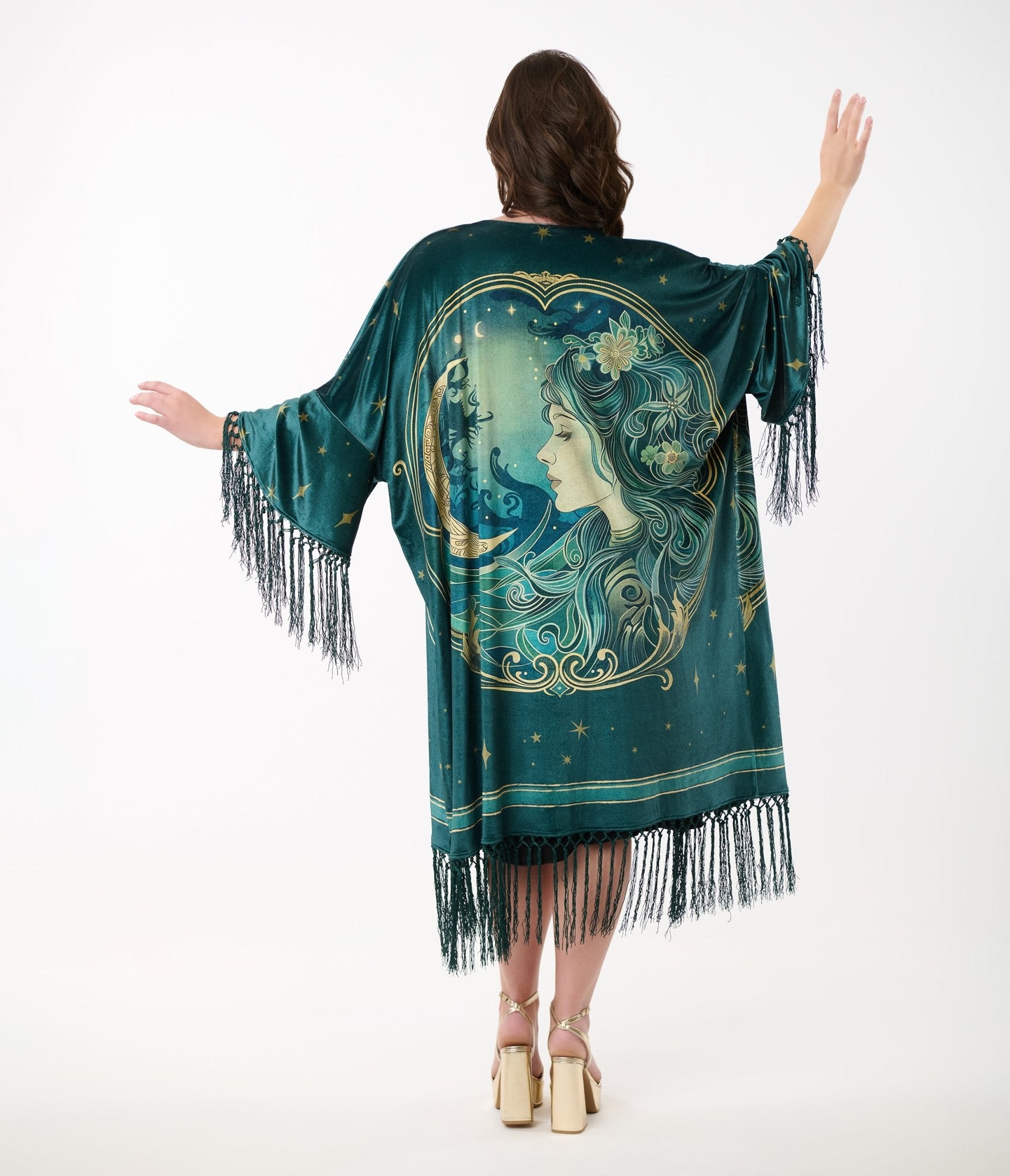 Unique Vintage 1930s Green Art Nouveau Fringe Kimono