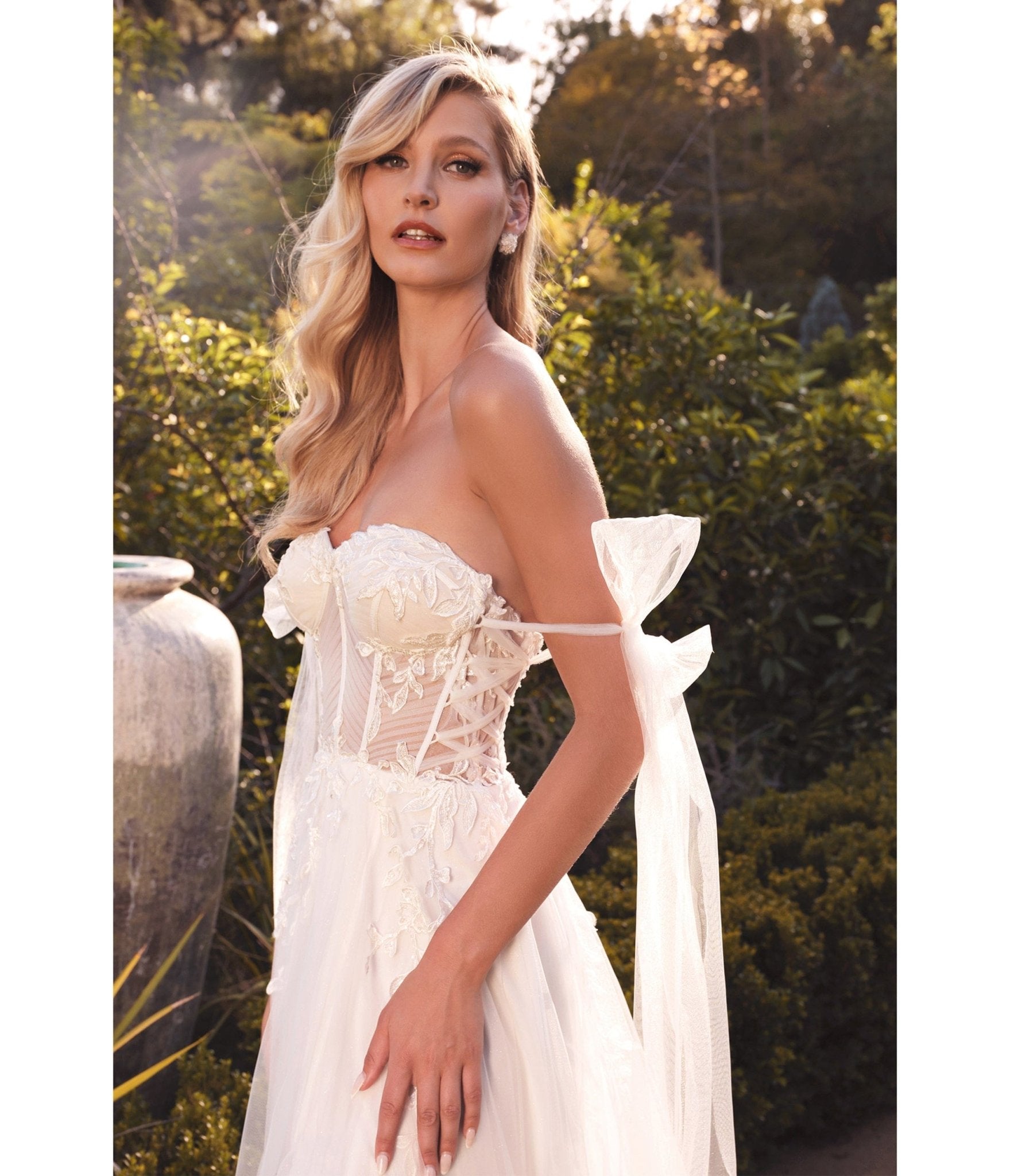 Ladivine by Cinderella Divine White Lace Bodice A-Line Ethereal Wedding Gown