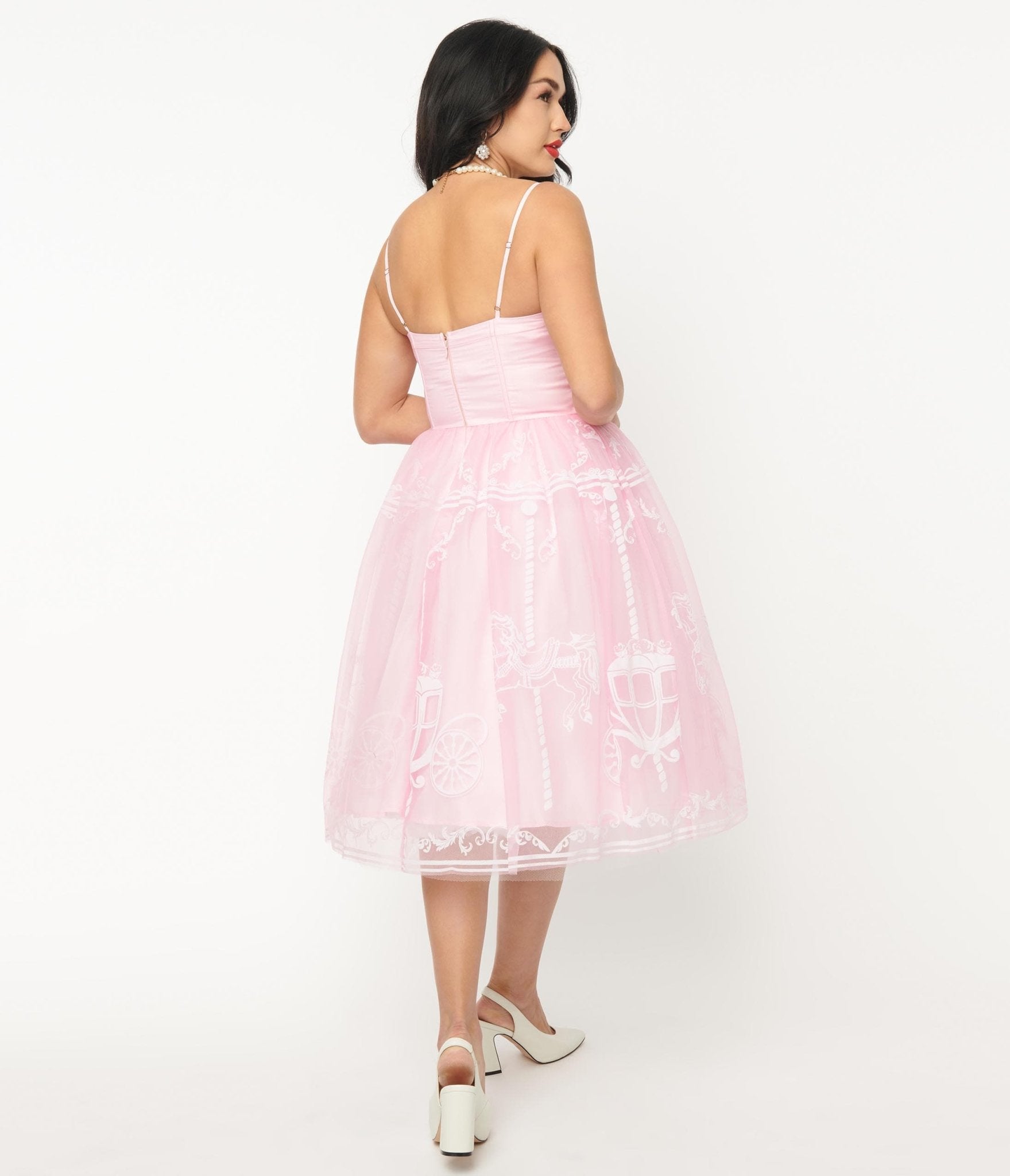 Unique Vintage Pink Carousel Bertie Swing Dress