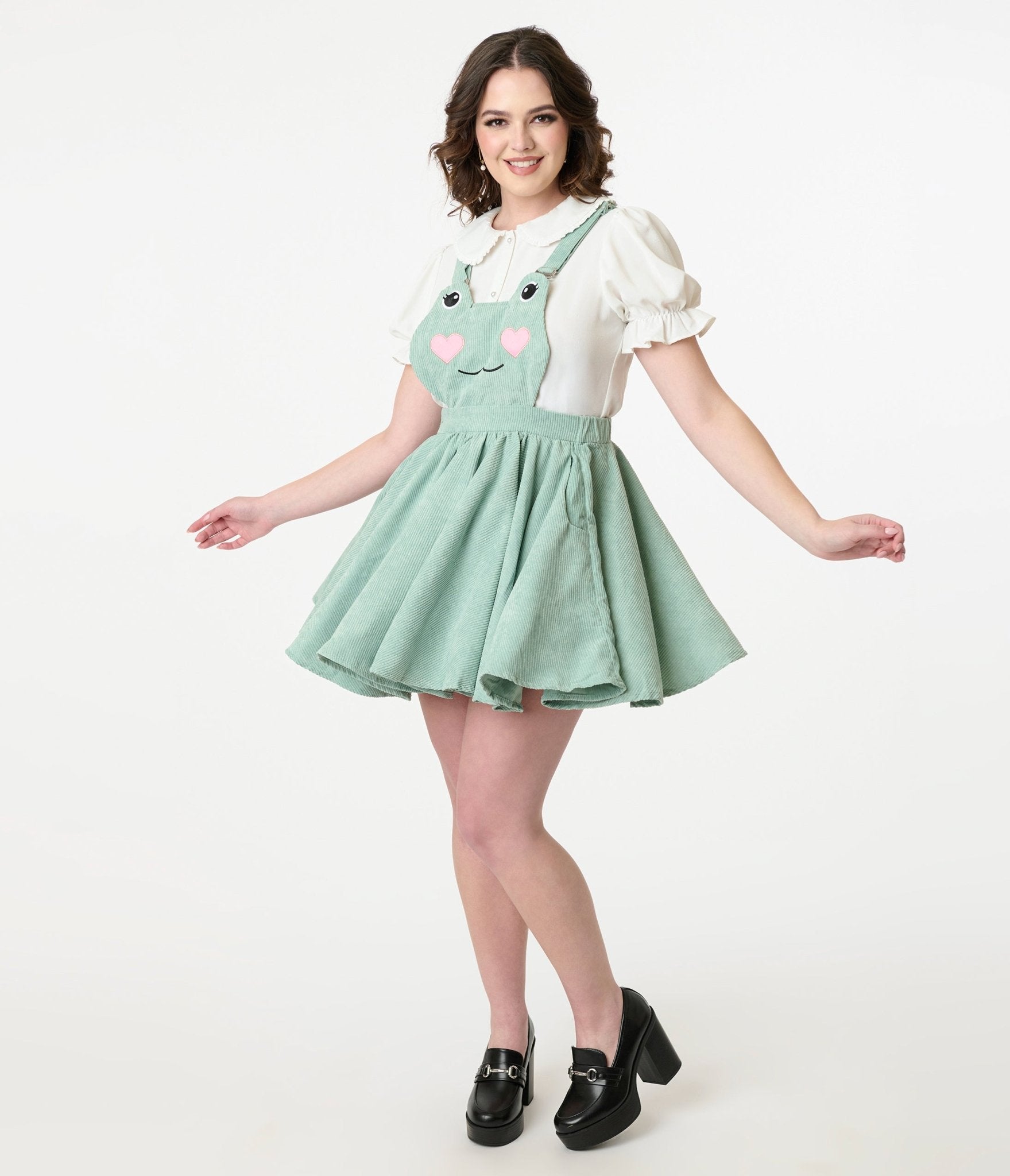 Miss Candyholic Green Frog Corduroy Pinafore