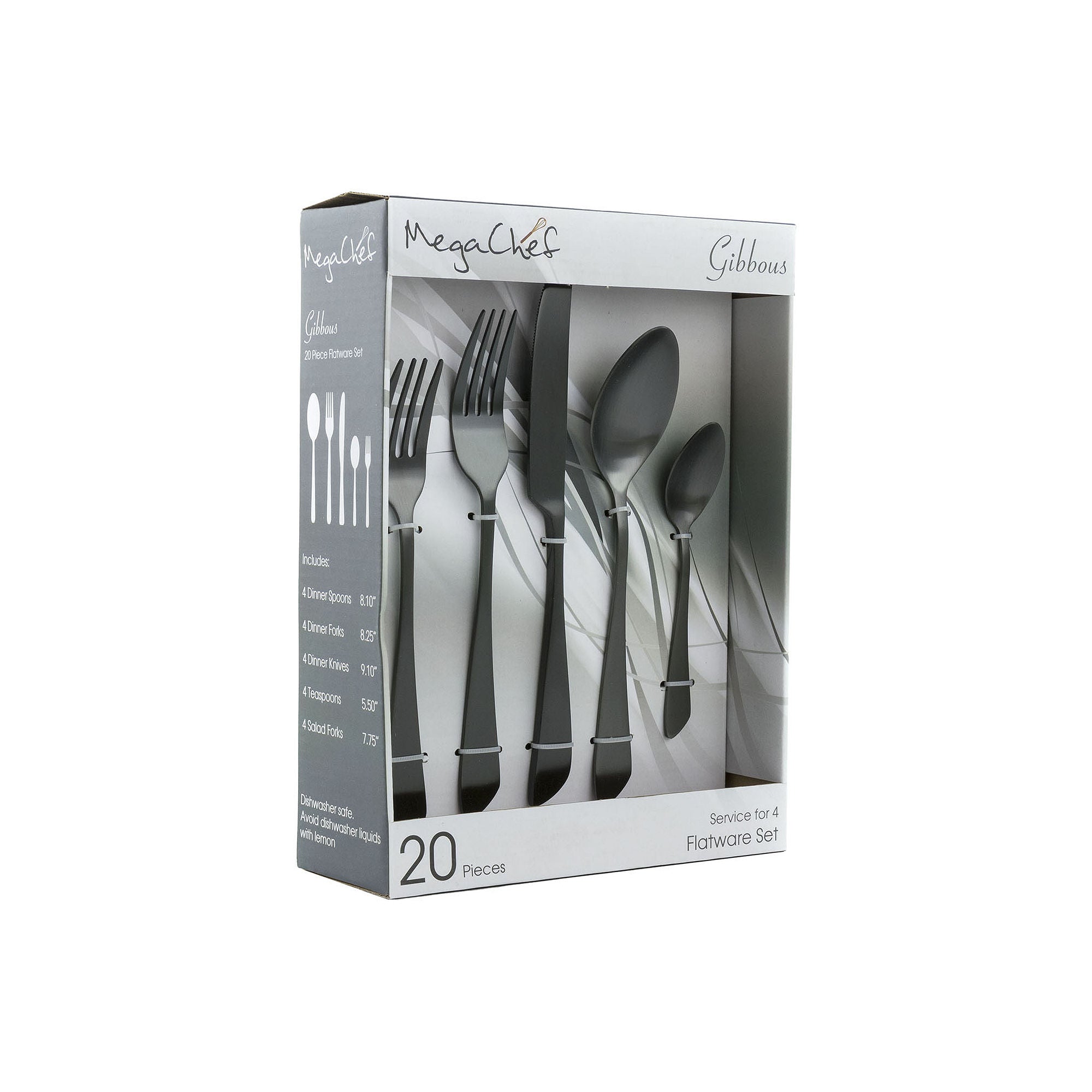 Megachef Gibbous 20-Pc. 18/10 Stainless Steel Flatware Set - BLACK ONE SIZE