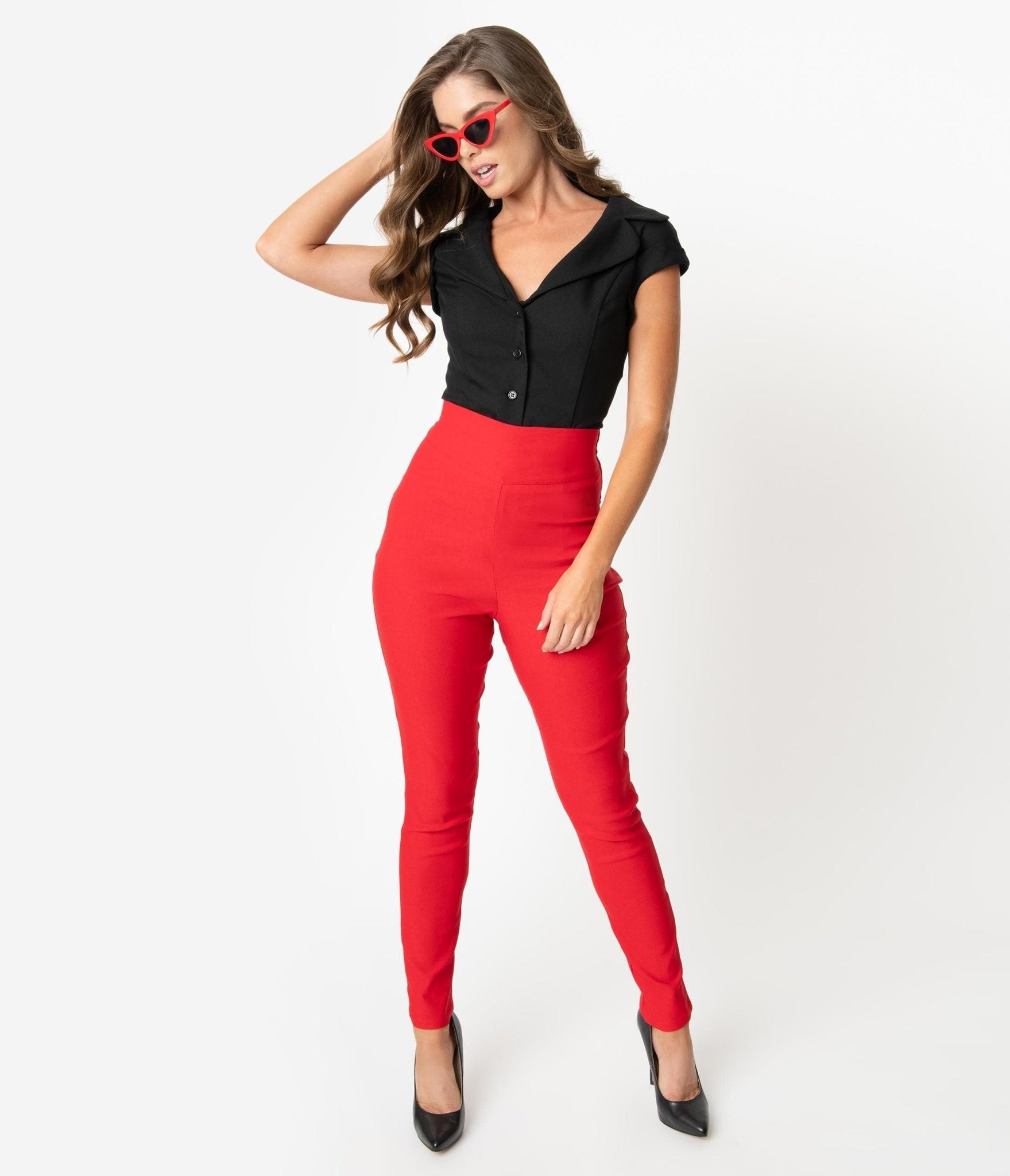 Unique Vintage Red High Waist Rizzo Cigarette Pants