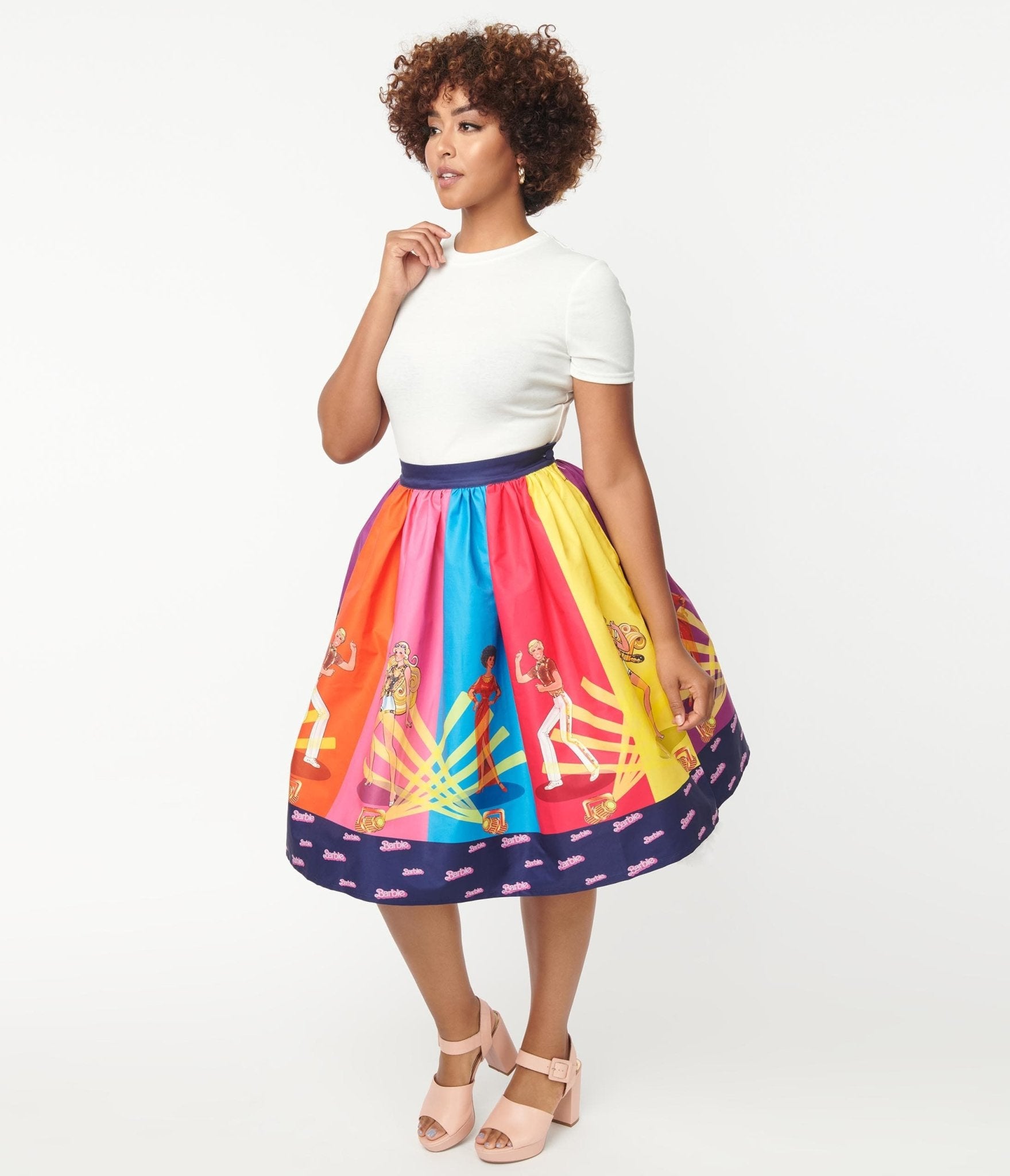 Barbie x Unique Vintage Rainbow Barbie Disco Gellar Swing Skirt