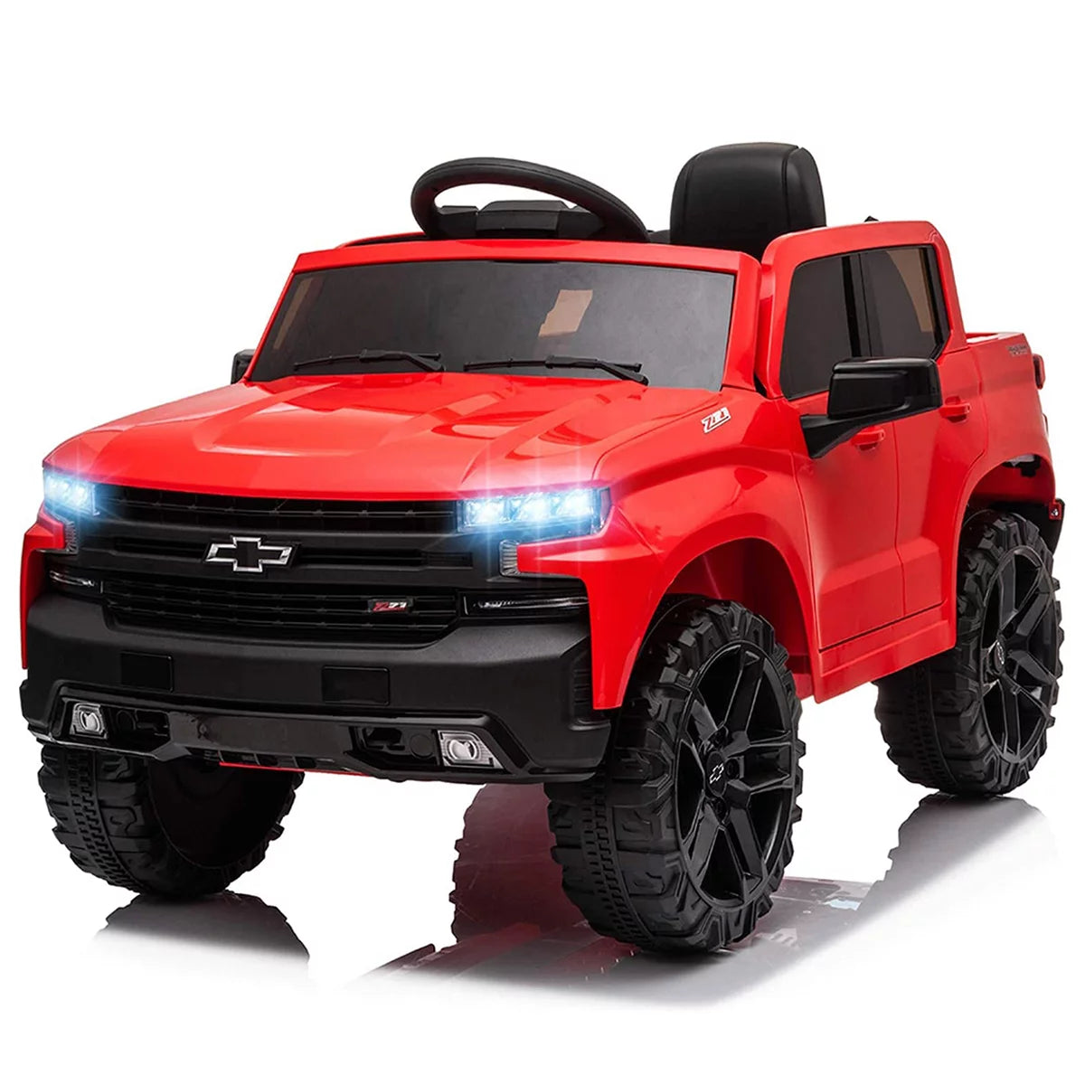 Funtok Chevrolet Silverado 12V Kids Electric Powered Ride on Car with Remote Control and Storage Trunk