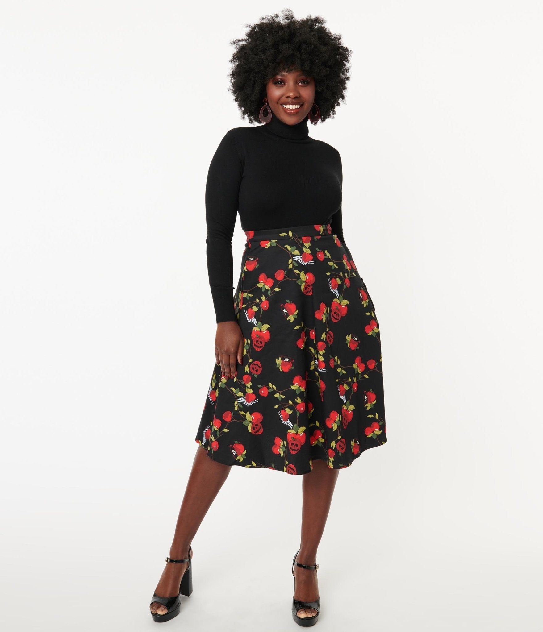 Collectif Black & Red Deathly Apples Cassie Swing Skirt