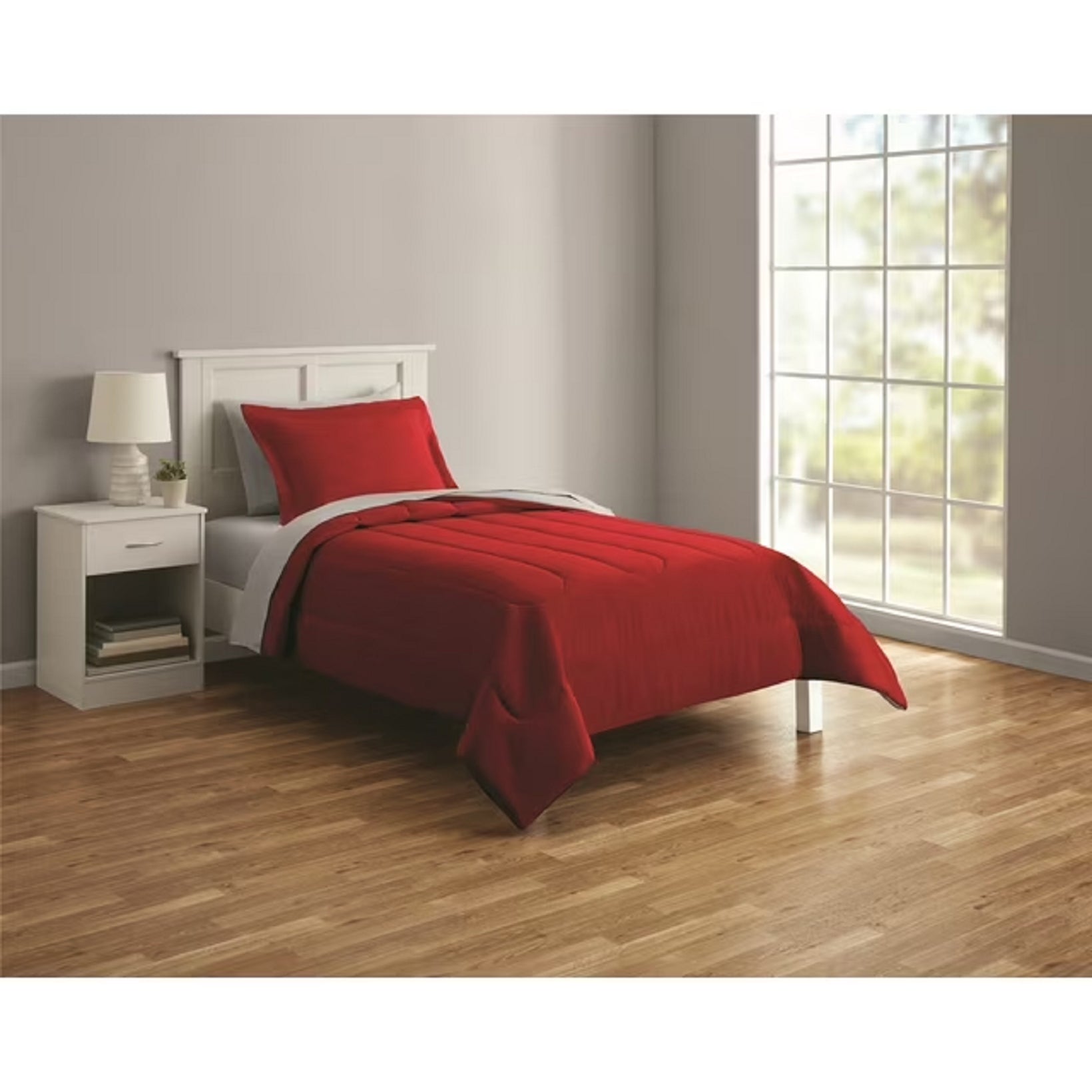 Mainstays 5 Piece Reversible Bed in a Bag Comforter Set with Sheets, Red, Twin-XL