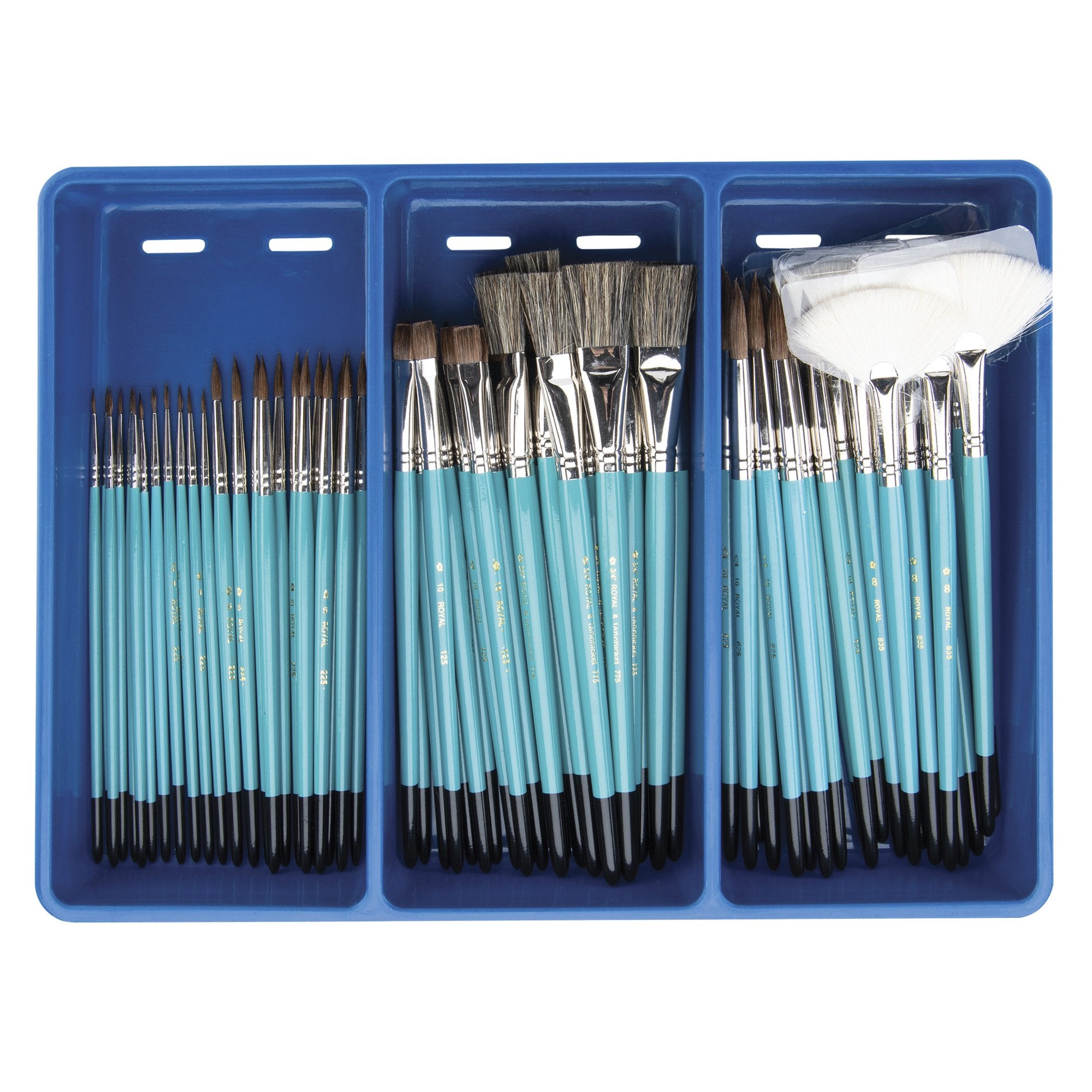 Royal & Langnickel BLBXCERAMICCOMBO-72 Economy Sable Ceramic Handle Paint Brush Classroom Pack, Blue, Set of 72