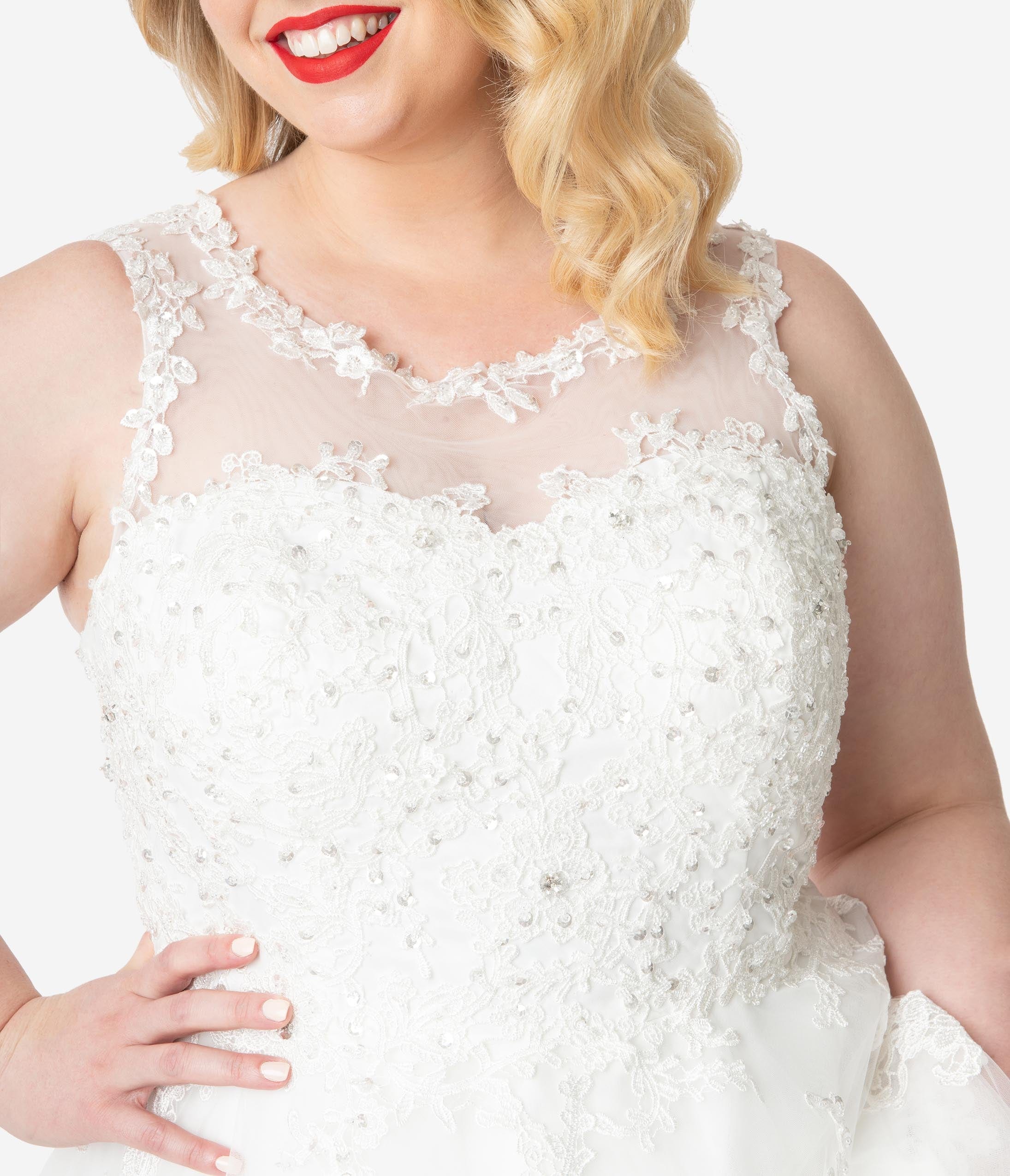 Unique Vintage Plus Size Ivory Lace & Tulle Riviera Bridal Dress