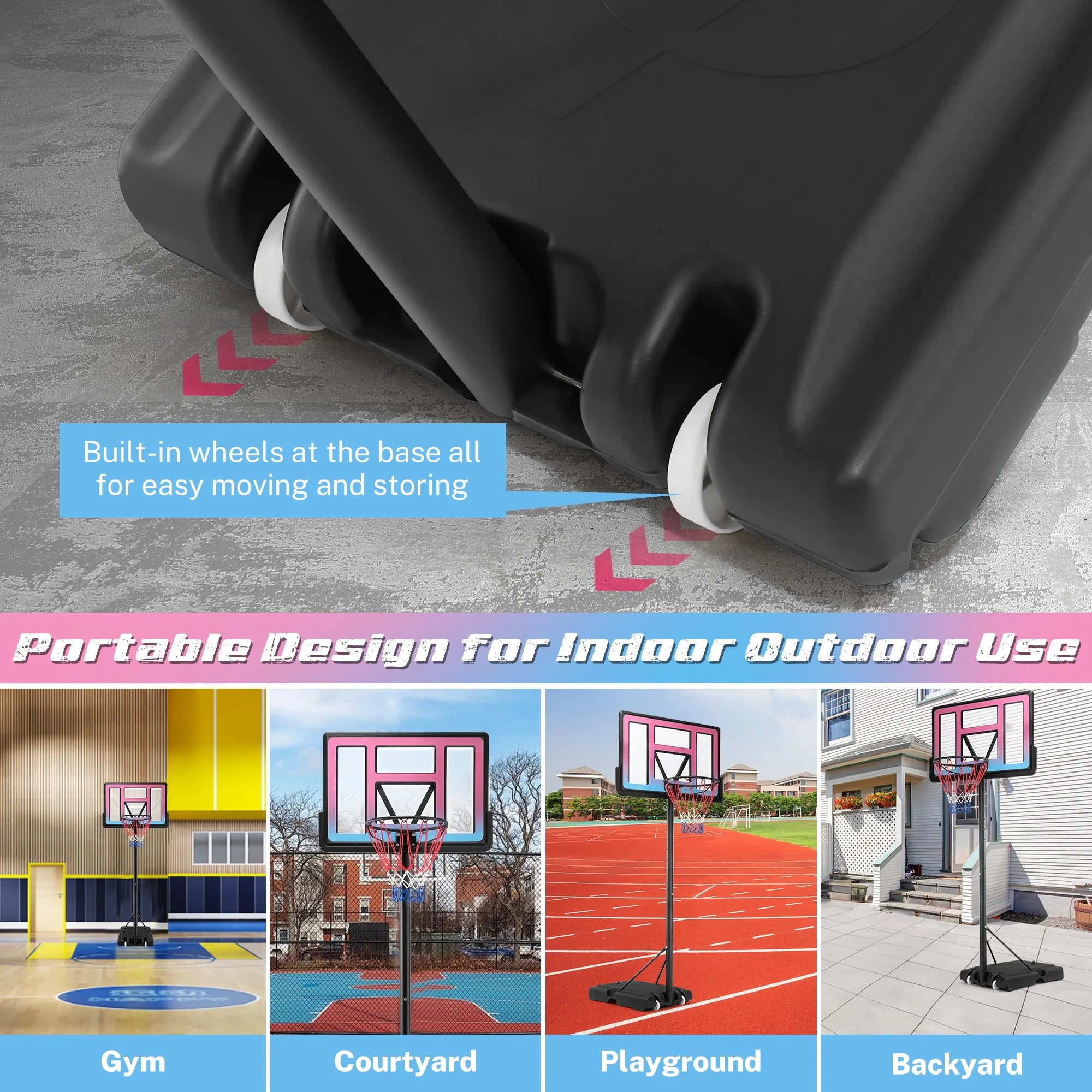 Segmart 44-inch Outdoor Basketball Hoop Stand for Adults, Pink & Blue