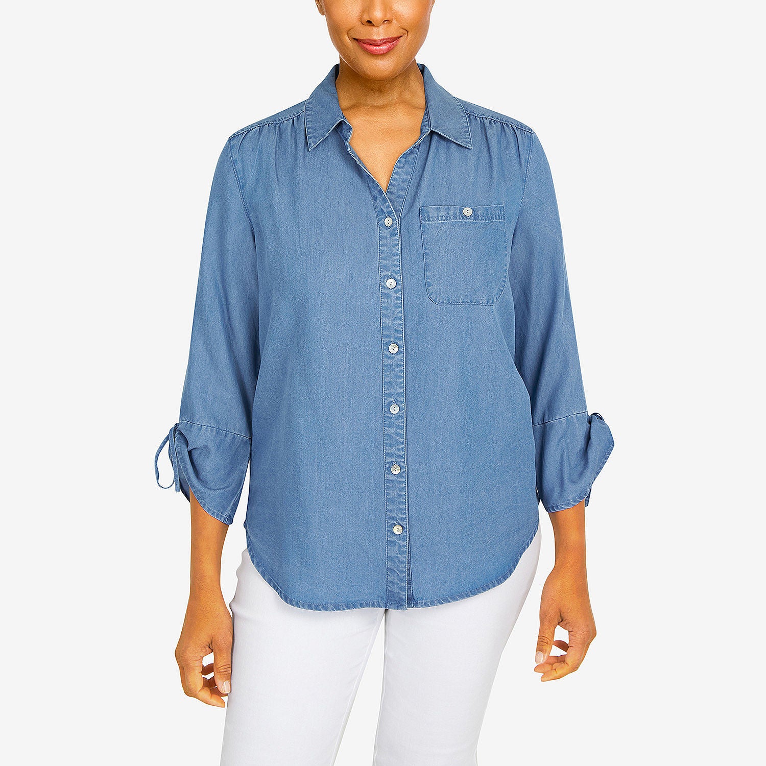 Alfred Dunner Womens 3/4 Sleeve Button-Down Shirt MED INDIGO XL