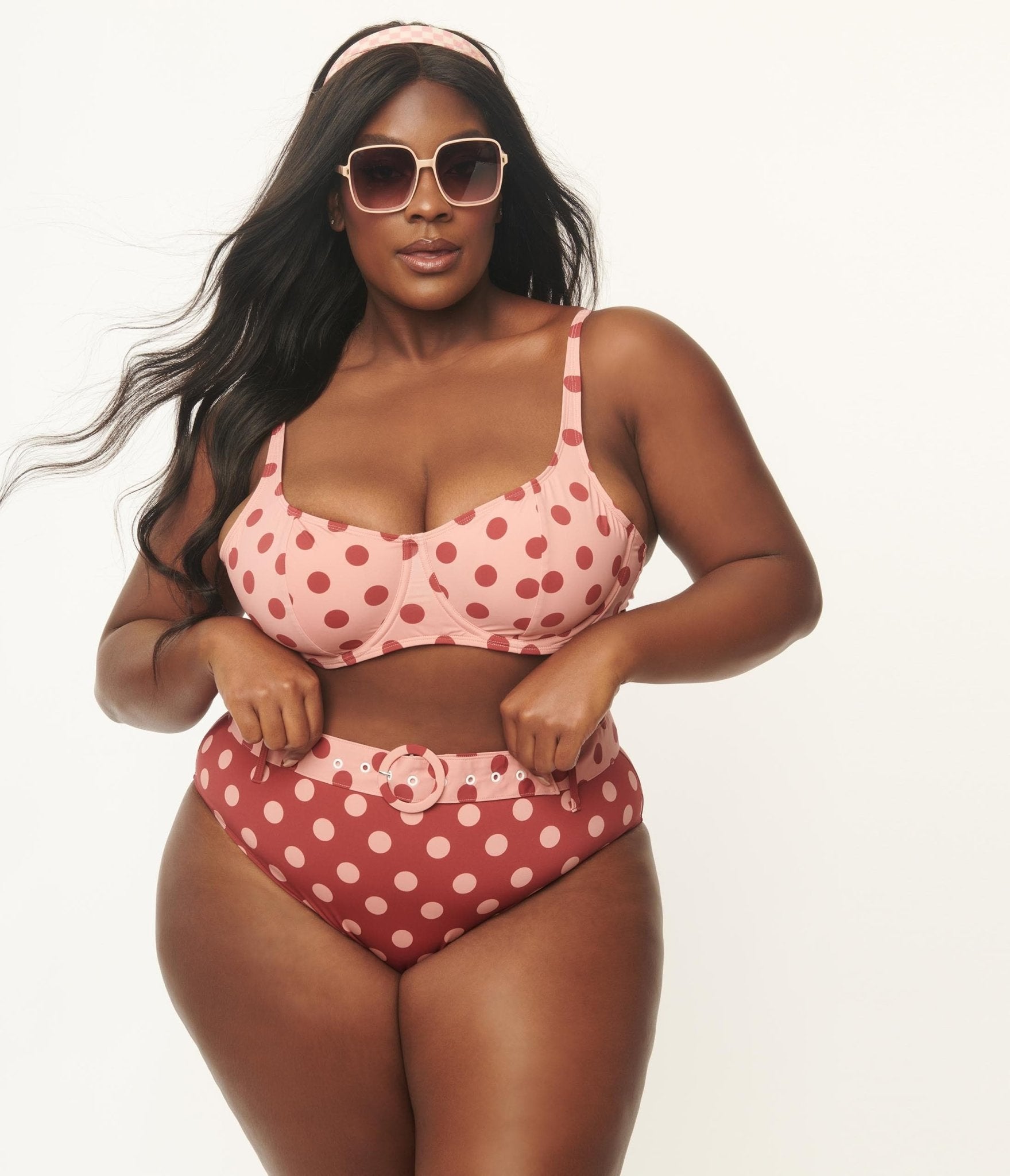 Kingdom & State Plus Size Dusty Pink & Burgundy Polka Dot Swim Top