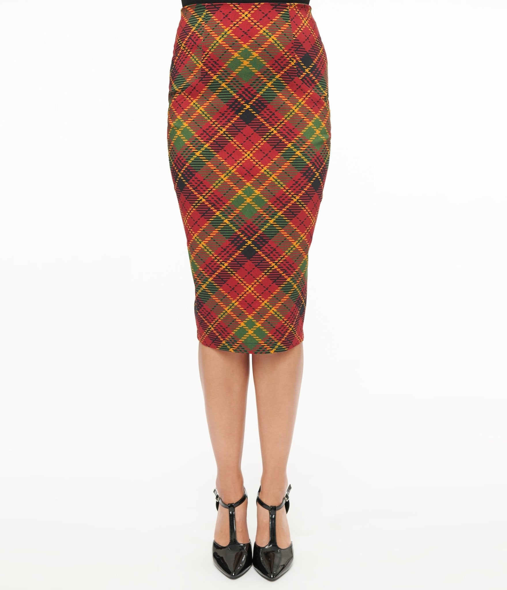 Unique Vintage 1950s Burnt Orange & Green Plaid Tracy Pencil Skirt