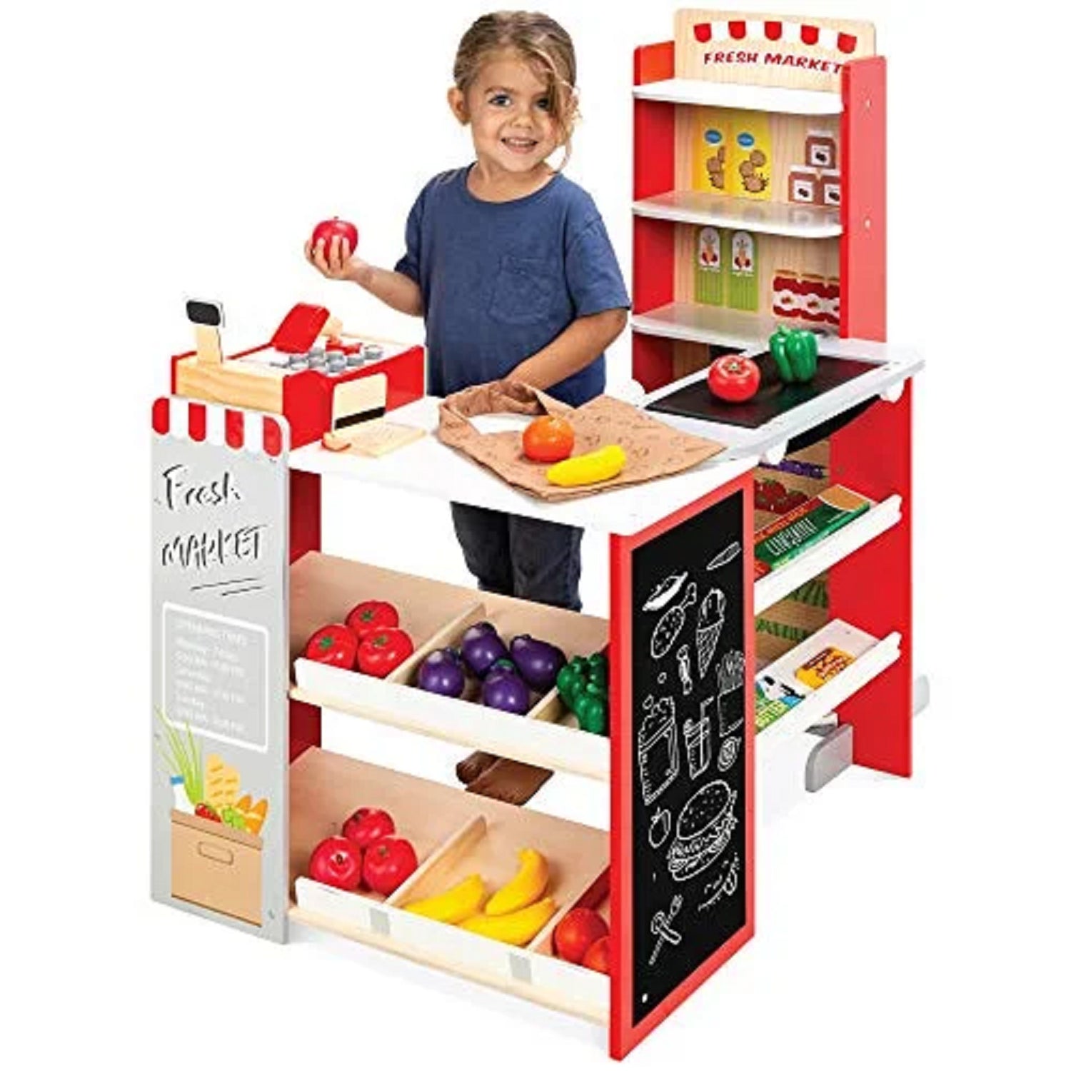 Best Choice Products SKY5966 Pretend Play Grocery Store Wooden Supermarket Toy Set