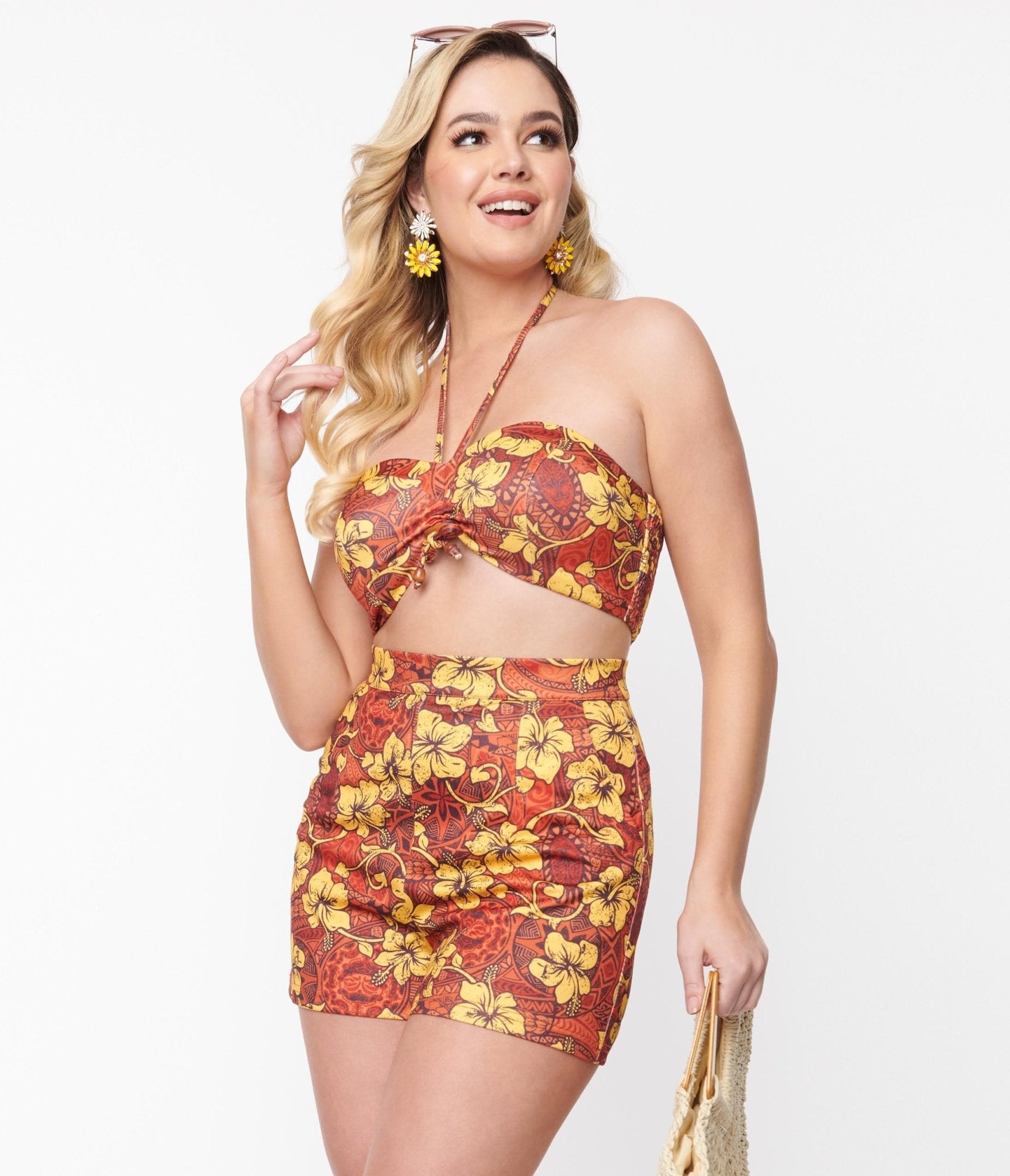 Orange & Yellow Tropical Floral Mimosa Tube Top