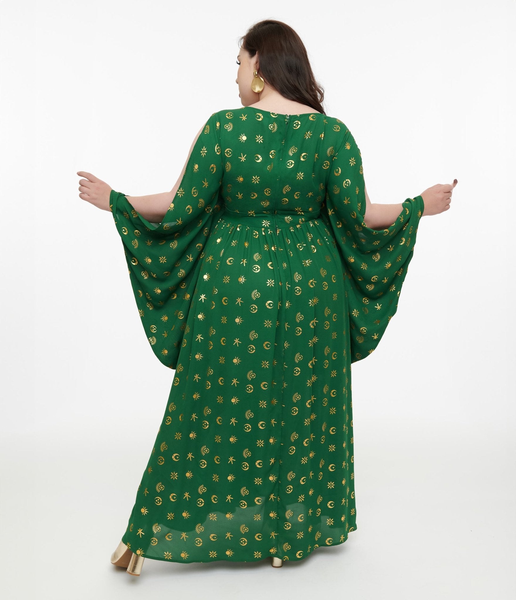 Disney Hocus Pocus Collection by Unique Vintage Plus Size Green & Gold Moon Print Caftan