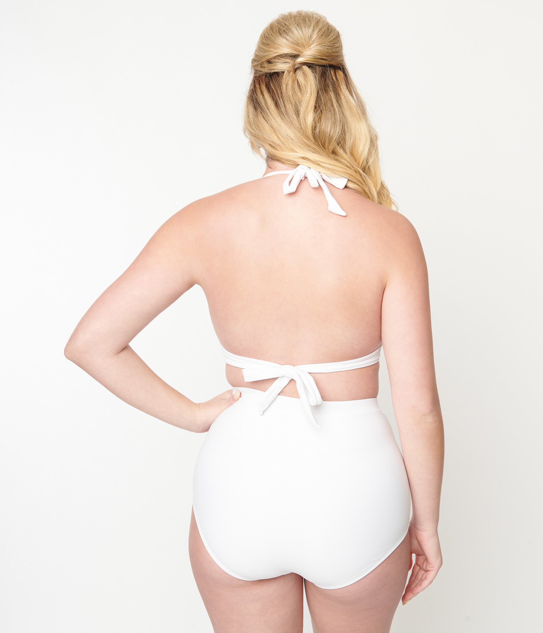 Unique Vintage White Halter Swim Top