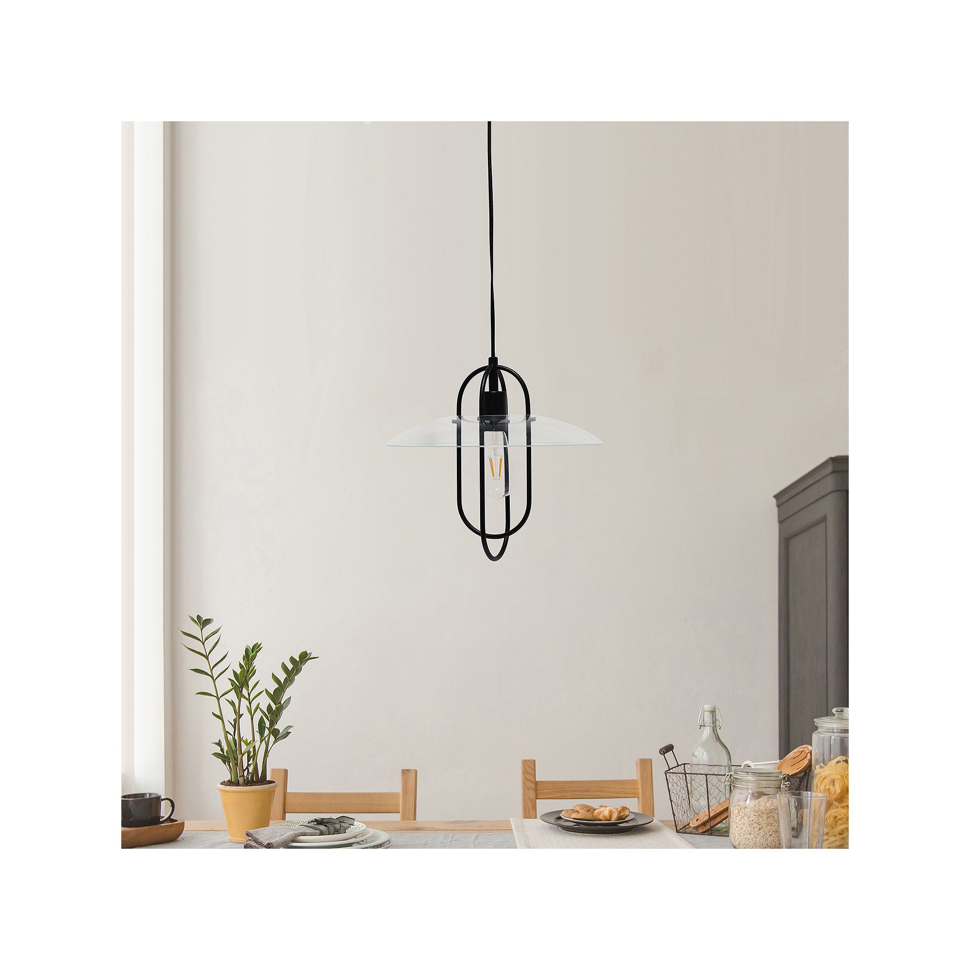 Asstd National Brand 1 Light Elongated Metal Pendant Light - BLACK ONE SIZE