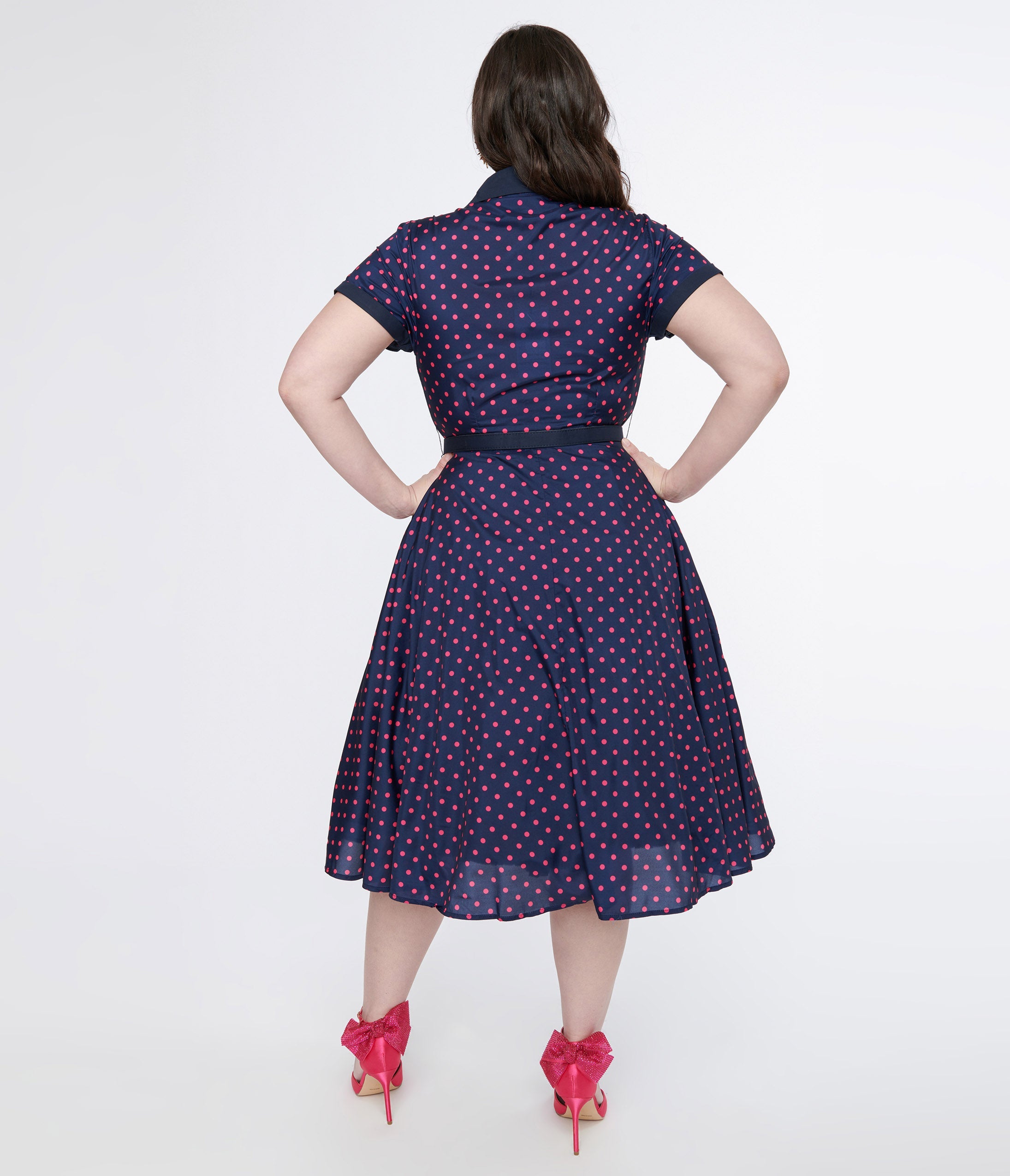 Unique Vintage Plus Size Navy & Hot Pink Dot Alexis Swing Dress