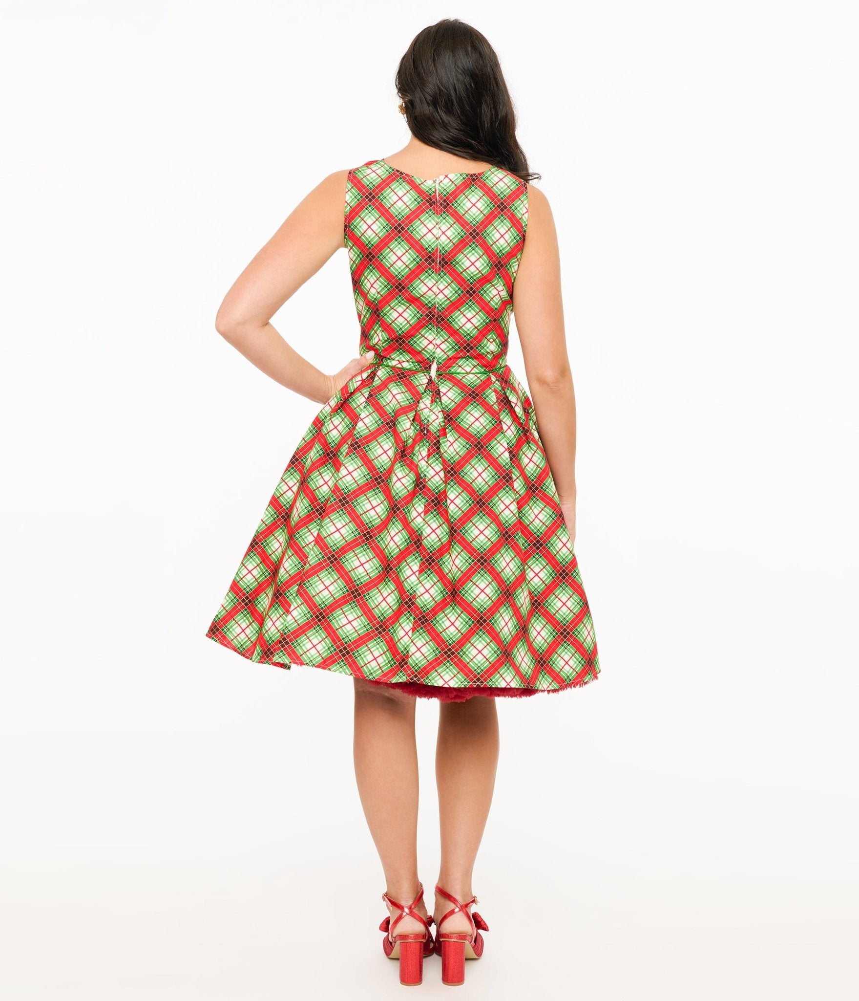 Retrolicious 1950s Red Tartan Holiday Elizabeth Swing Dress