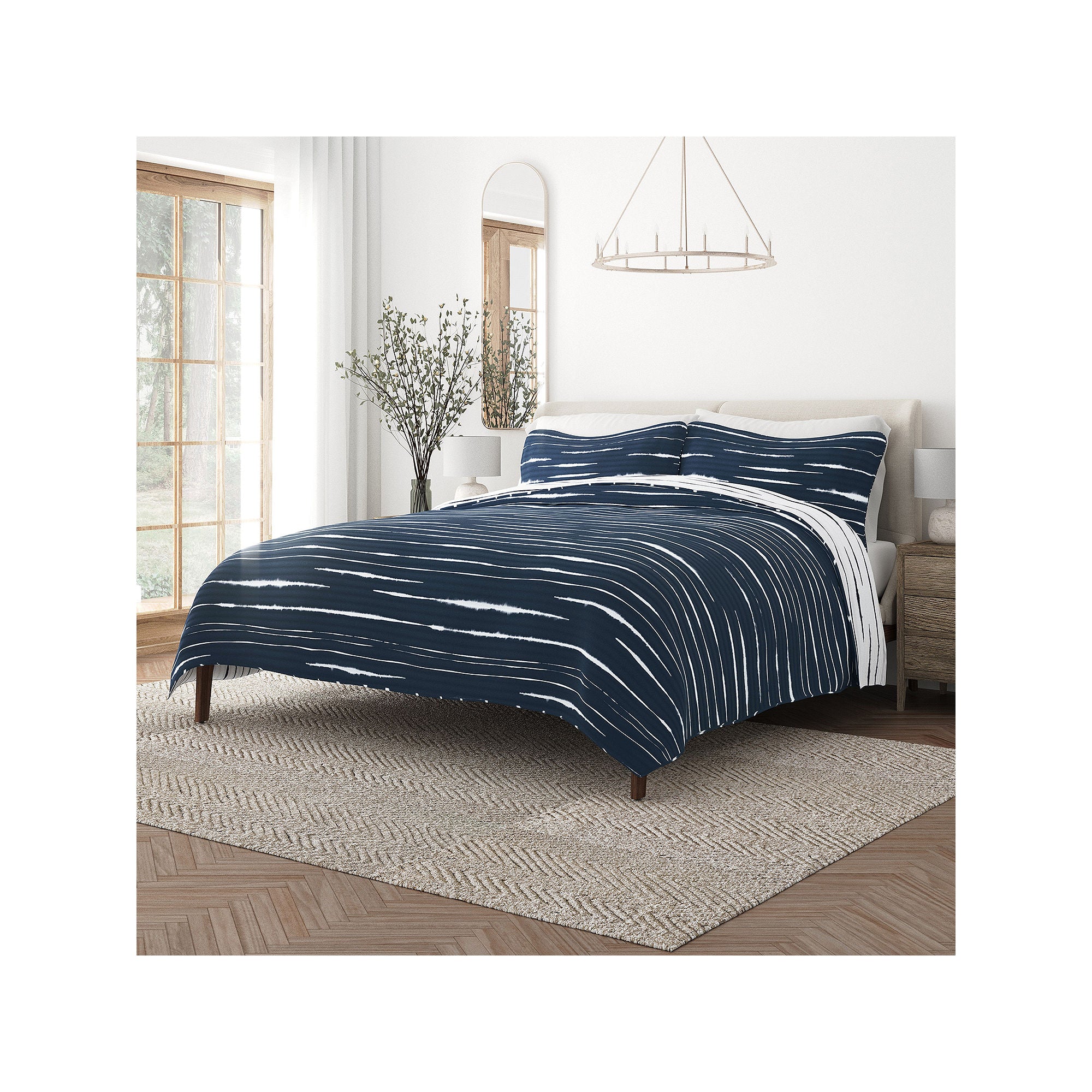 Casual Comfort Lines Reversible Quilt Set - NAVY ONE SIZE