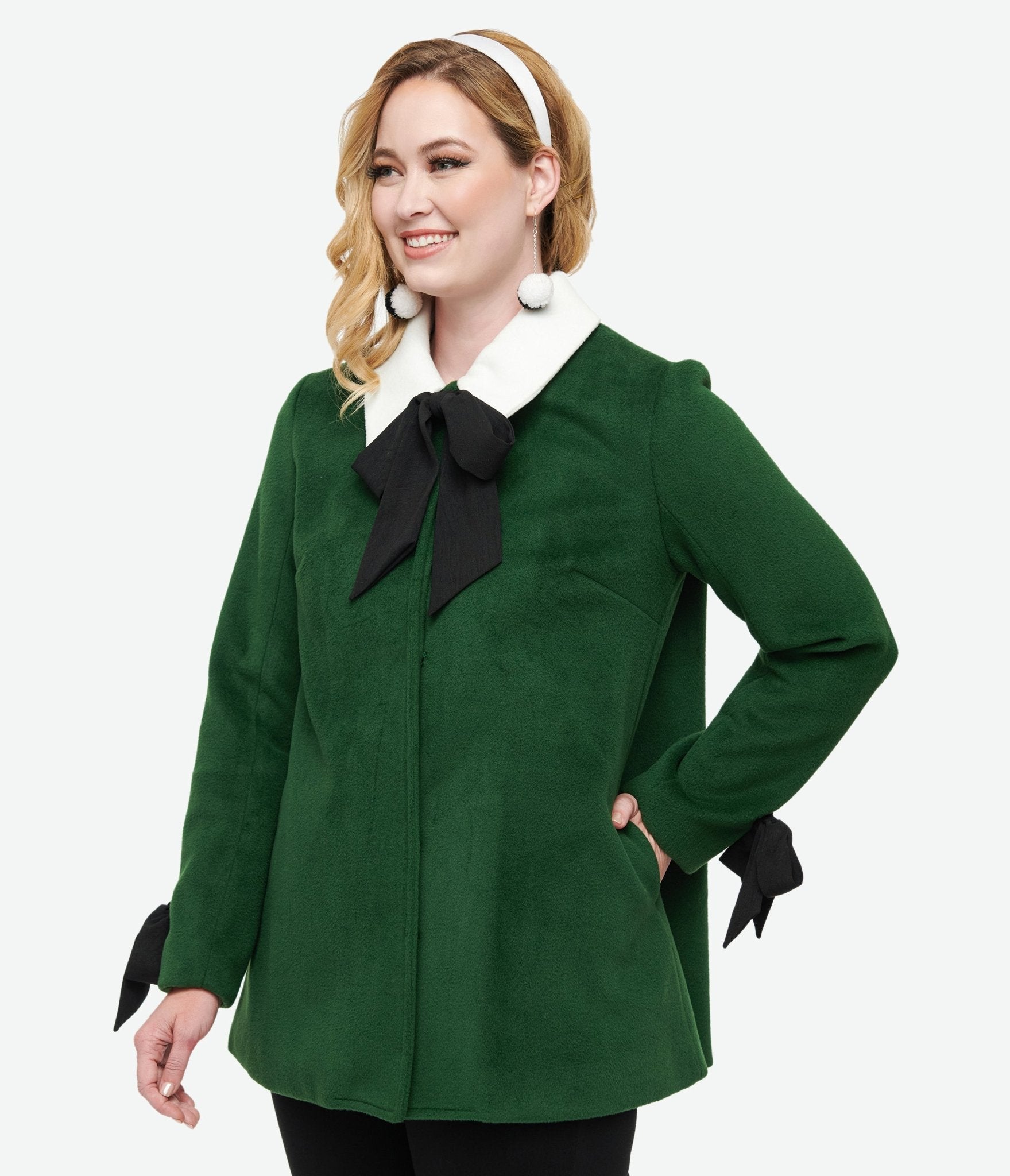 Smak Parlour 1960s Green & Black Bows Topper Coat