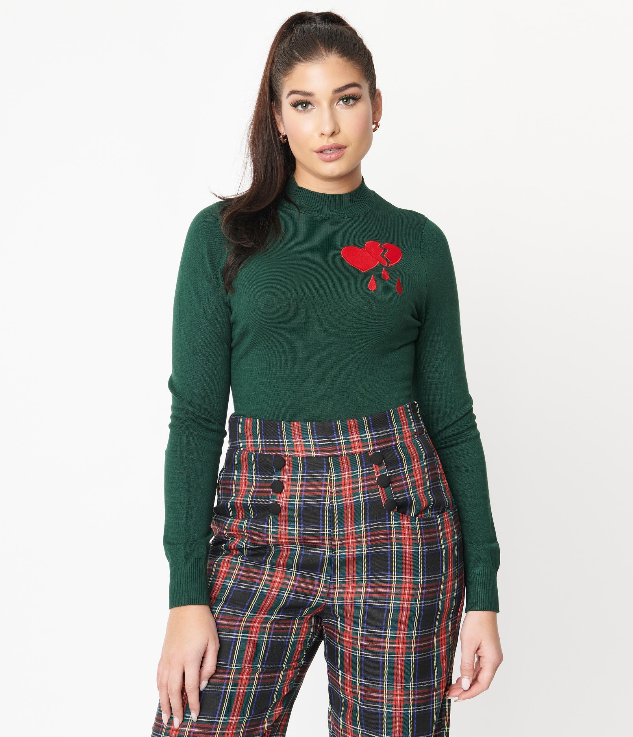 Collectif Green Heart Stopper Knit Sweater