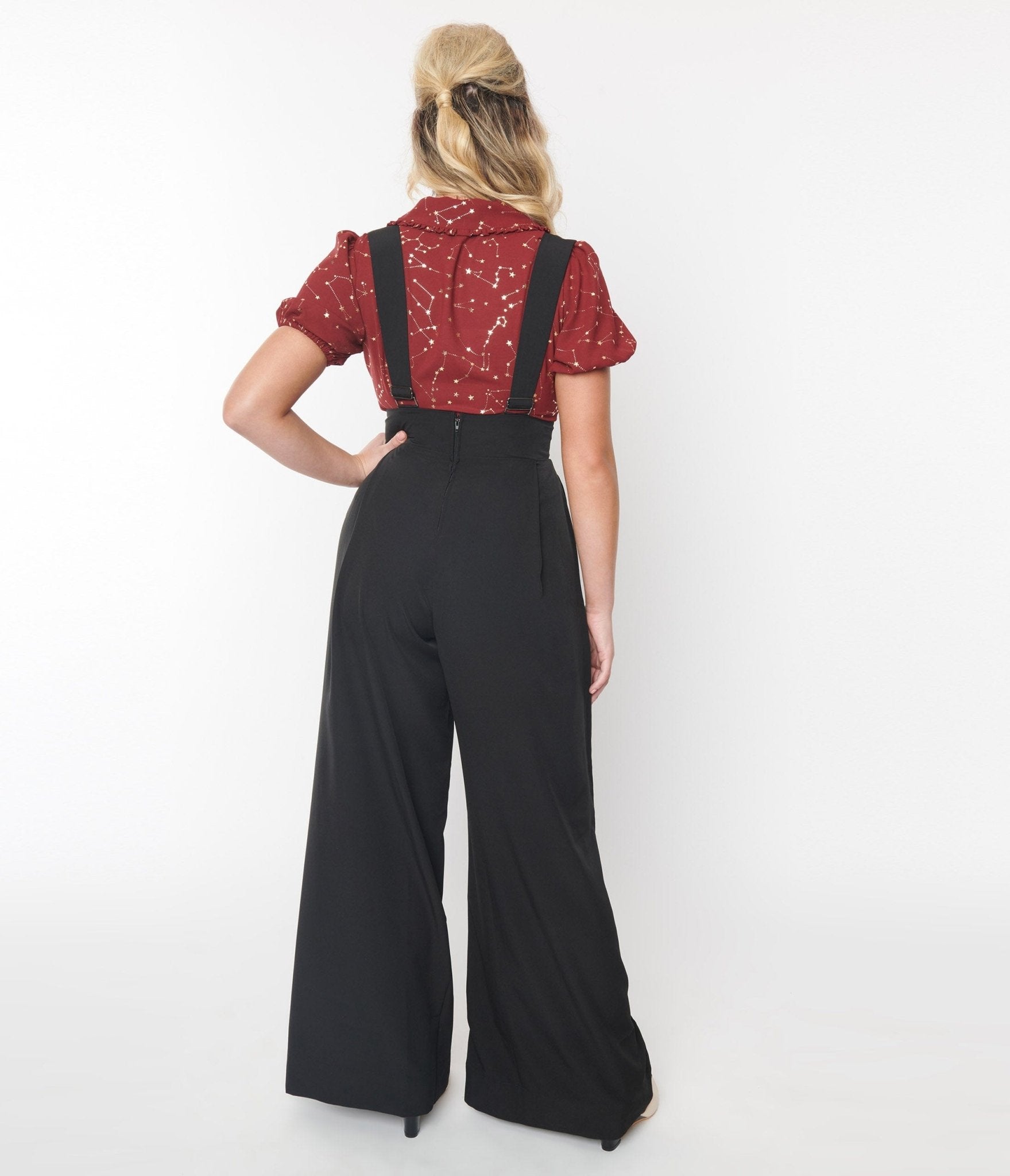 Unique Vintage Black Wide Leg Rochelle Suspender Pants