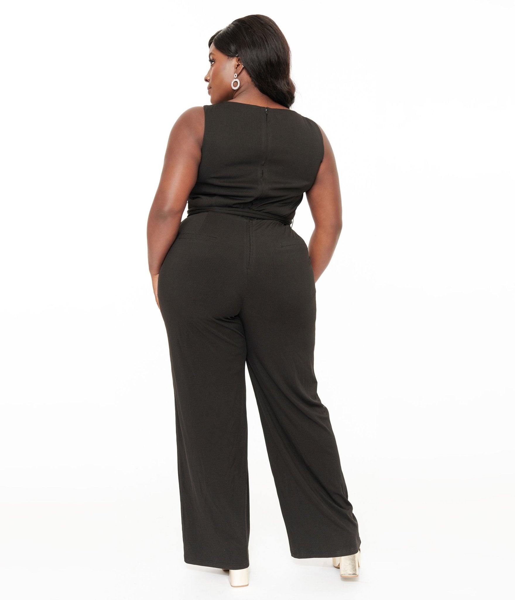 Unique Vintage Plus Size 1950s Black Boat Neck Jumpsuit