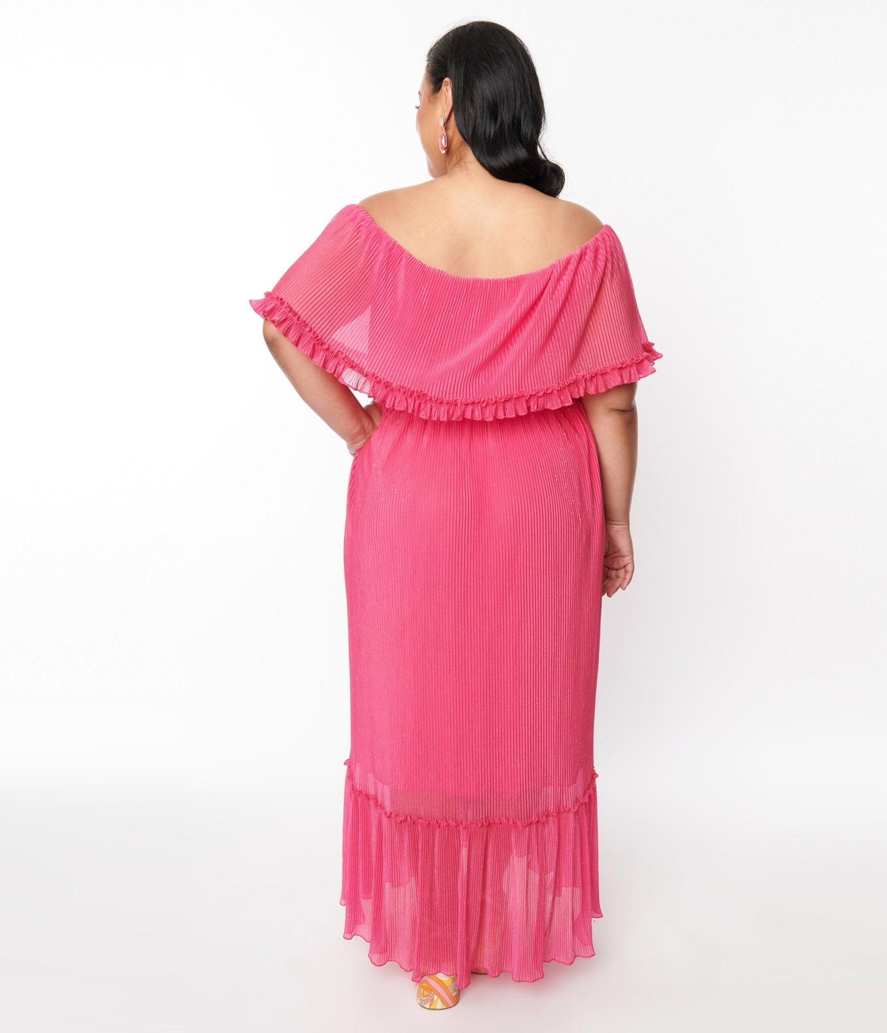 1970s Fuchsia Pleated Chiffon Maxi Dress