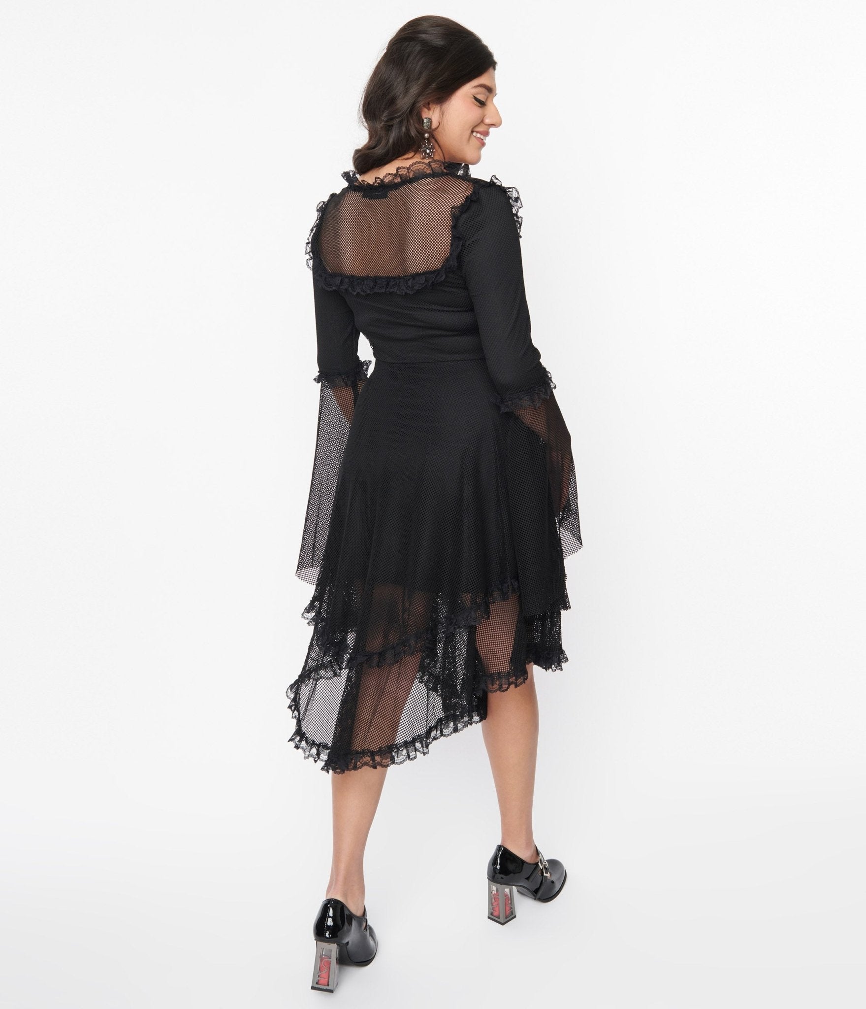 Black Fishnet Frill Flare Dress