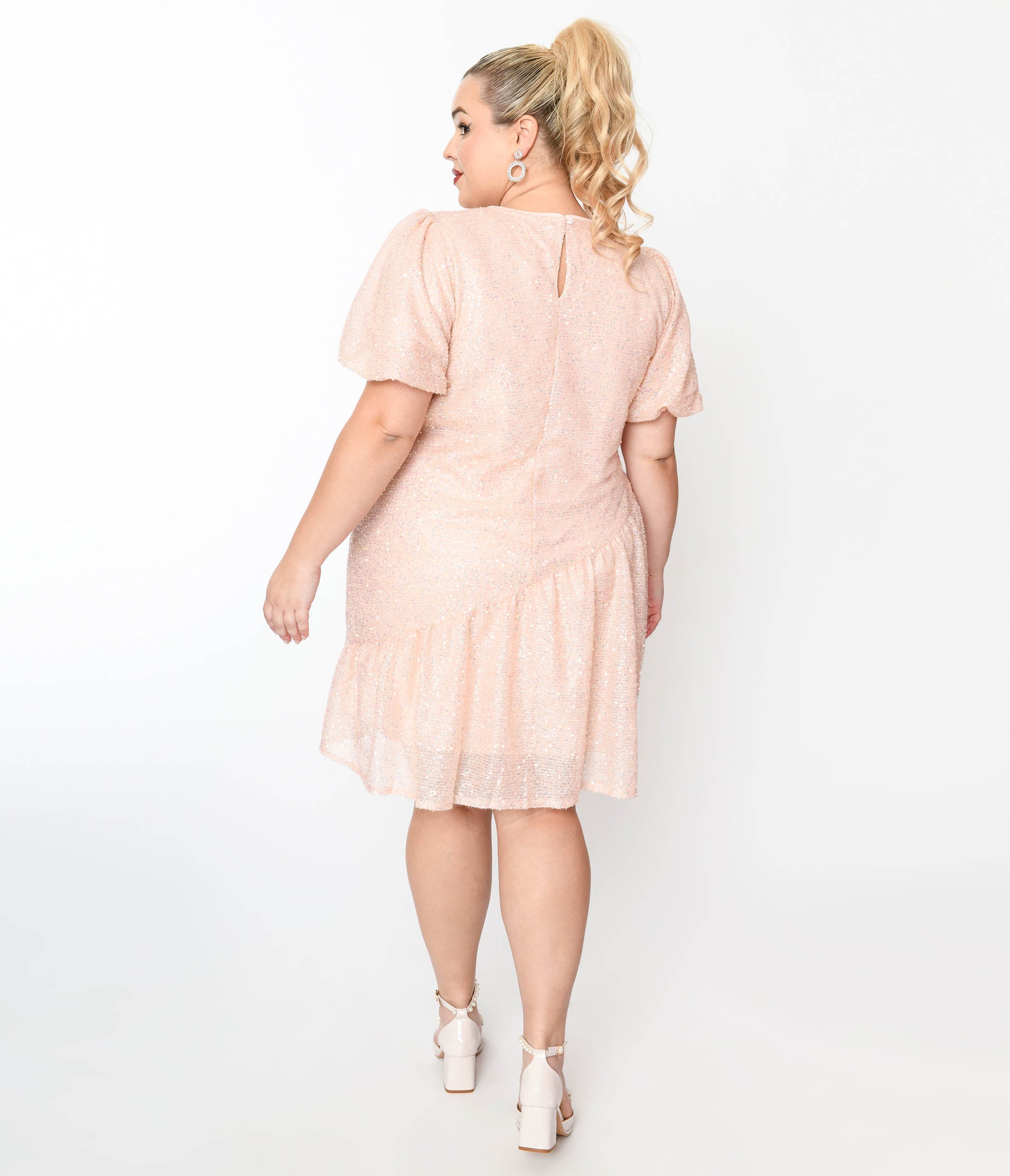 Baby Pink Sequin Asymmetrical Shift Dress