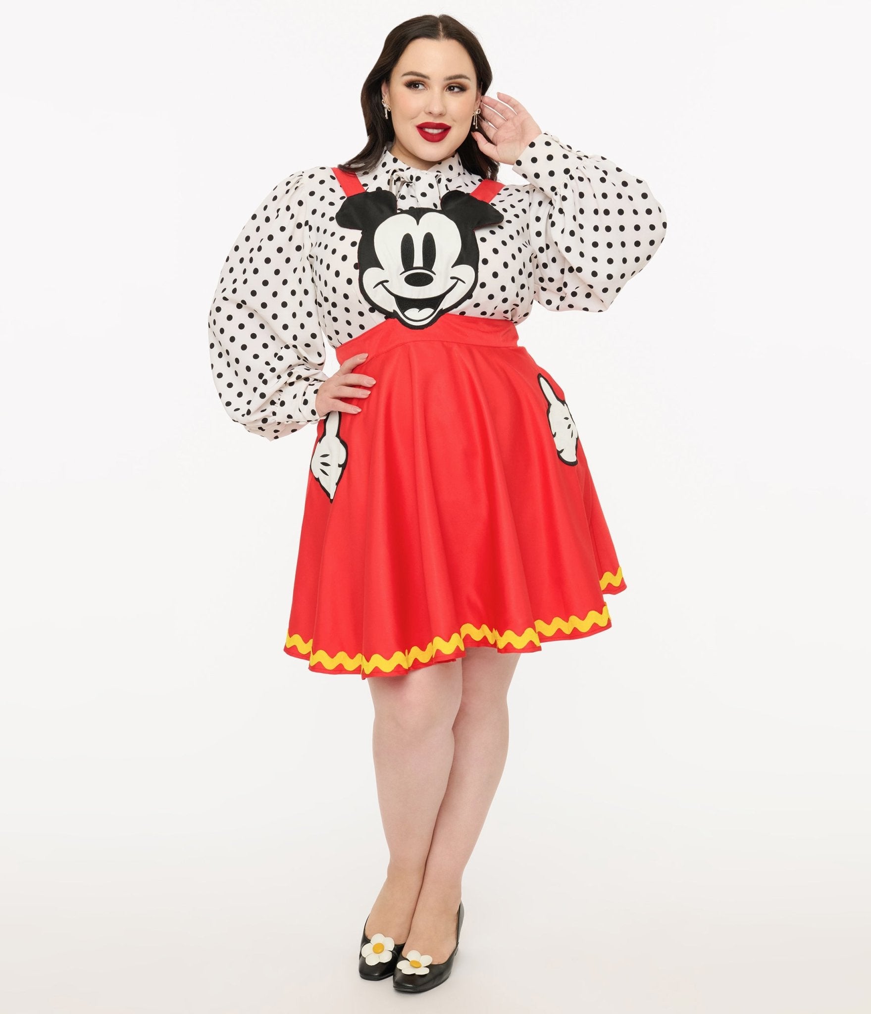 Disney Mickey & Friends Collection by Unique Vintage Plus Size Red Mickey Face Pinafore