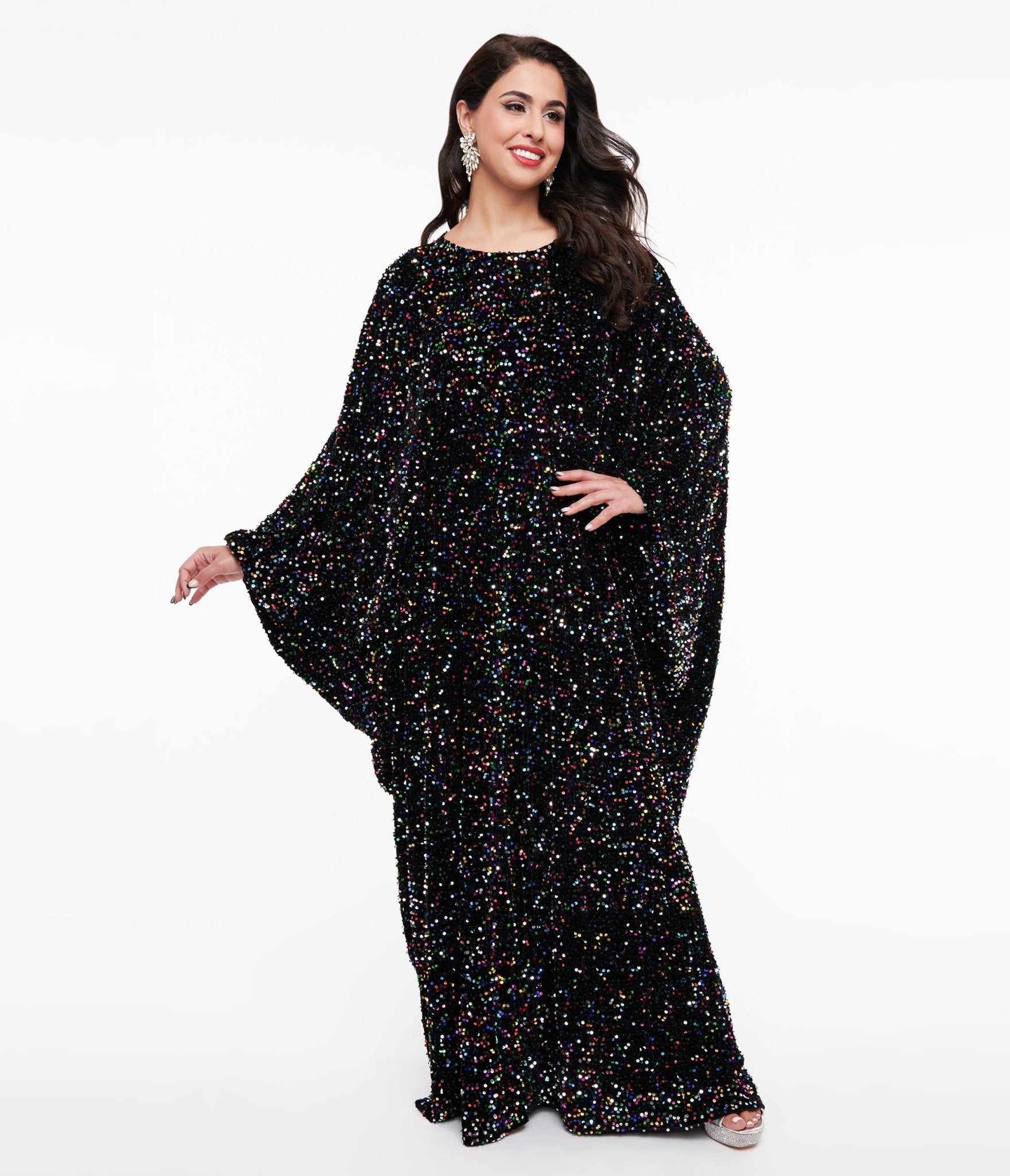 Smak Parlour 1970s Black & Multicolor Sequin Batwing Caftan