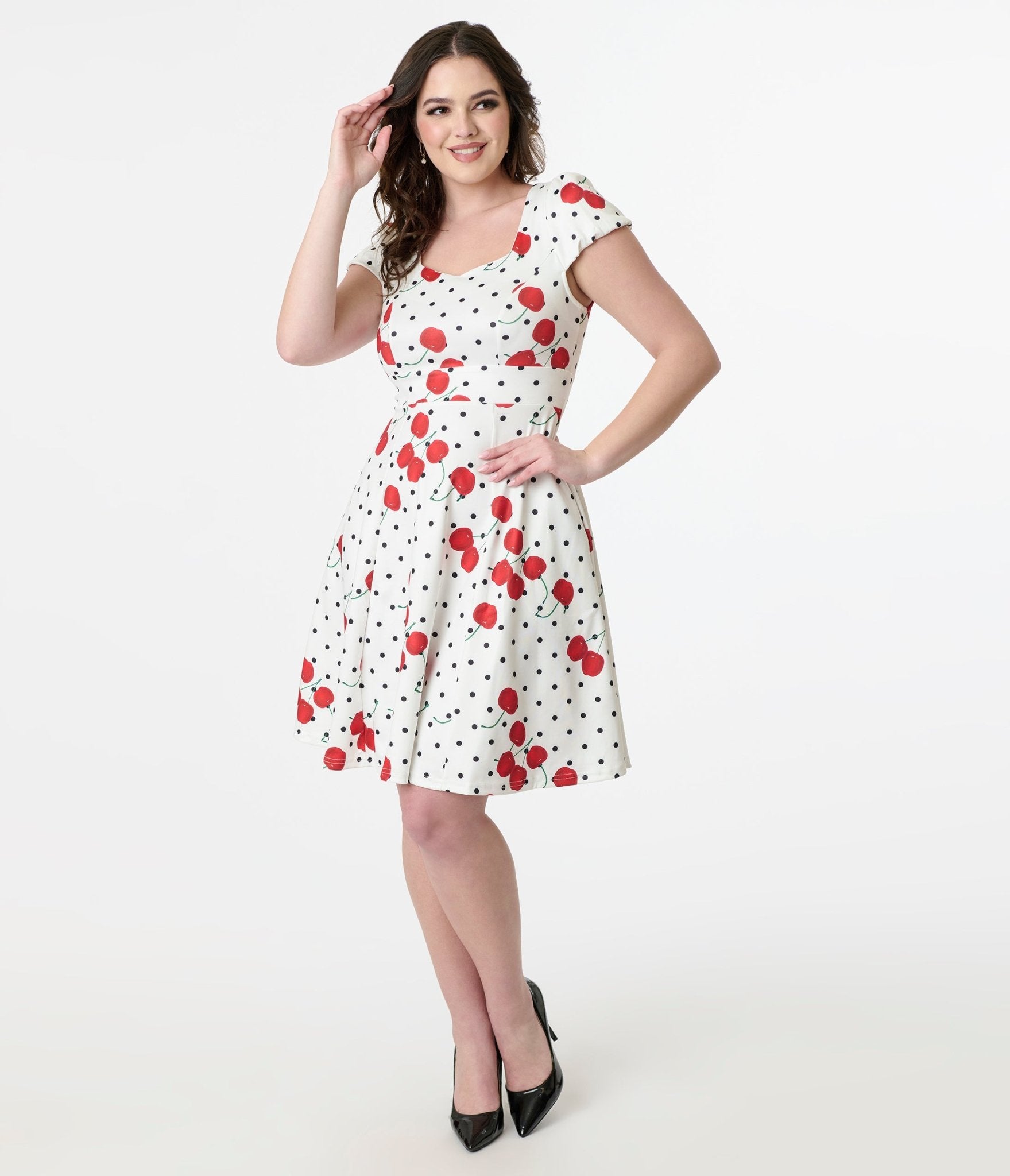 Dolly & Dotty 1950s White Polka Dot Cherry Swing Dress