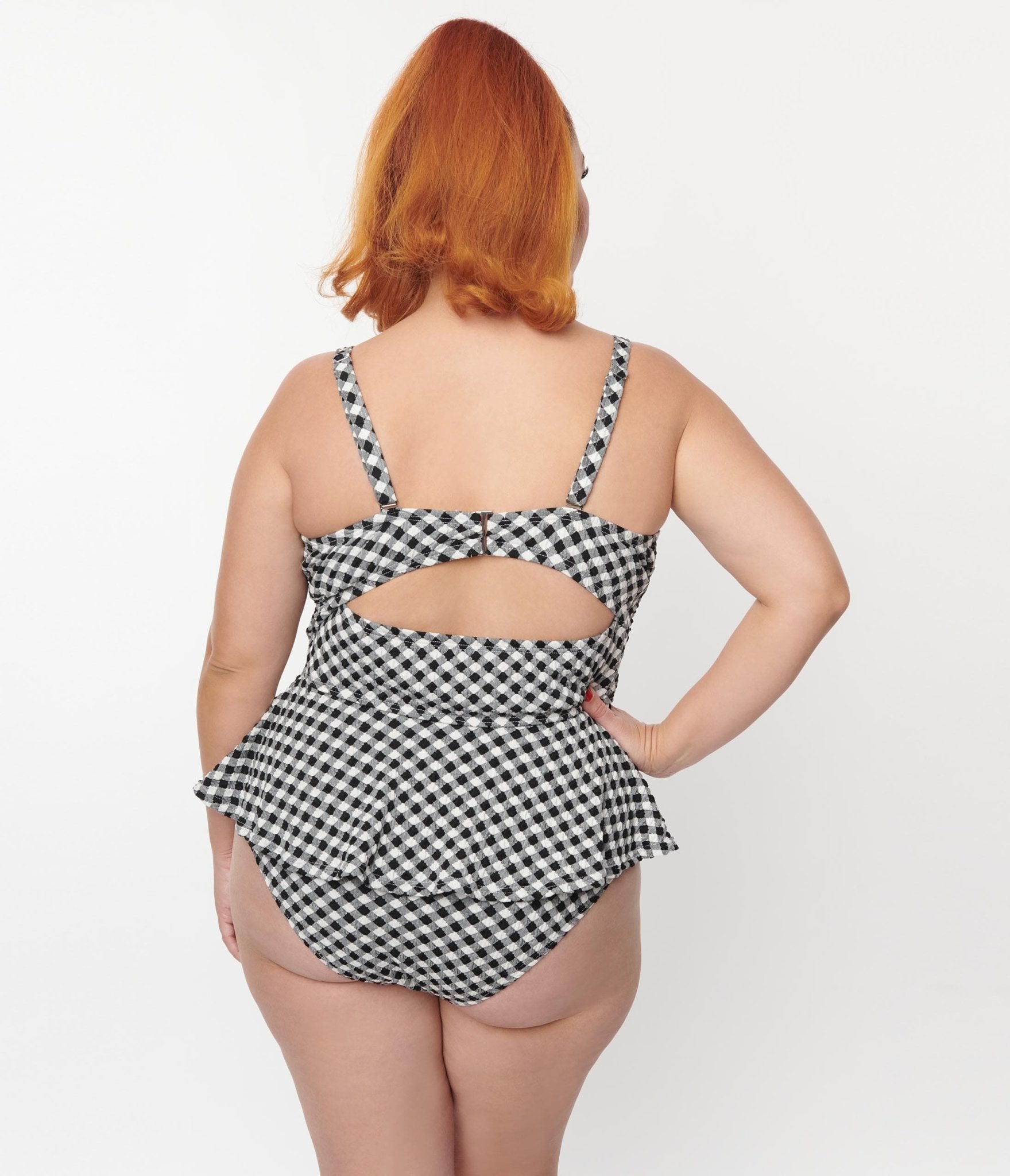 Unique Vintage Plus Size Black & White Gingham Daphne Swim Bottoms