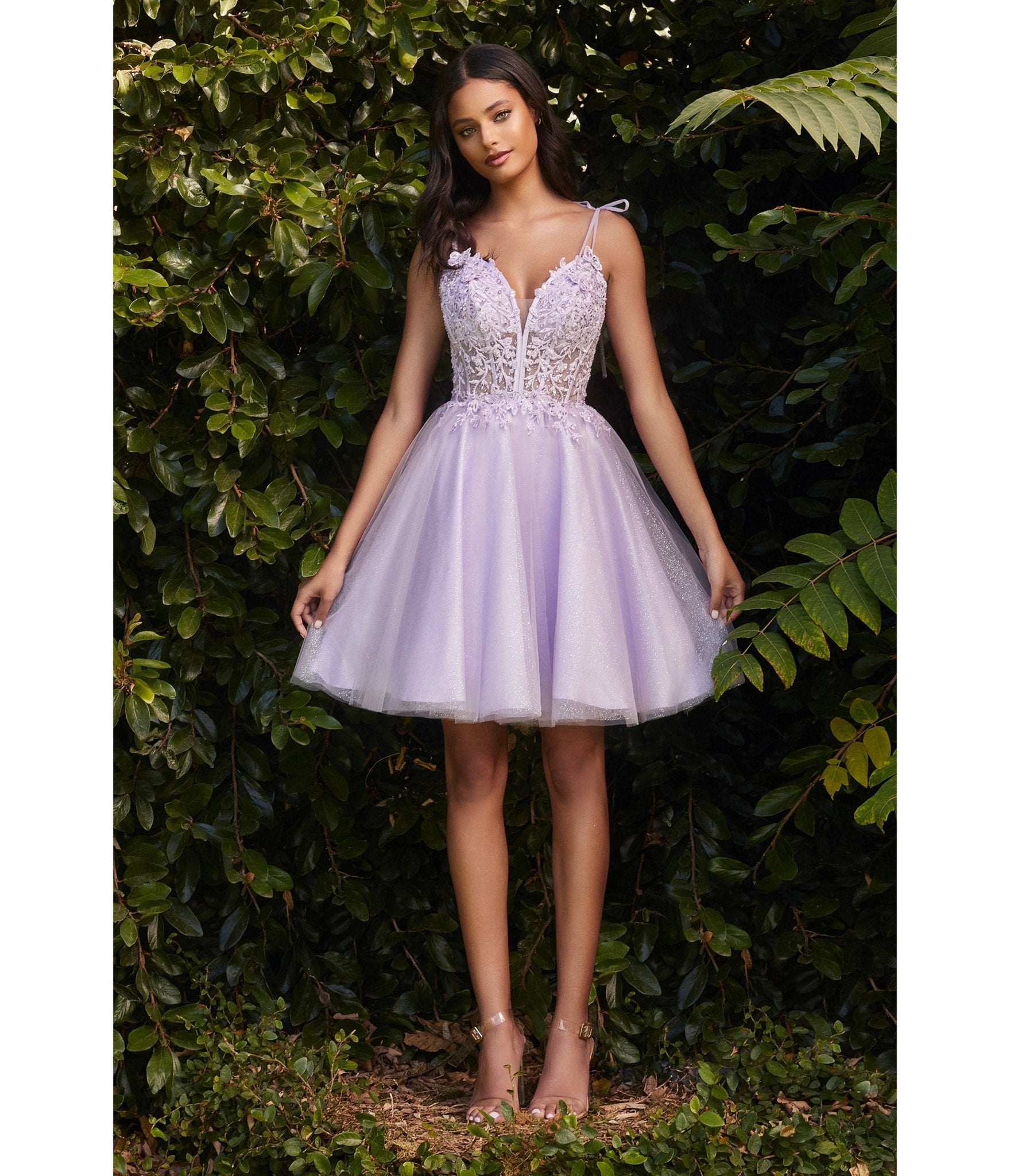 Ladivine by Cinderella Divine Lavender Tulle & Corset Applique Mini Prom Dress