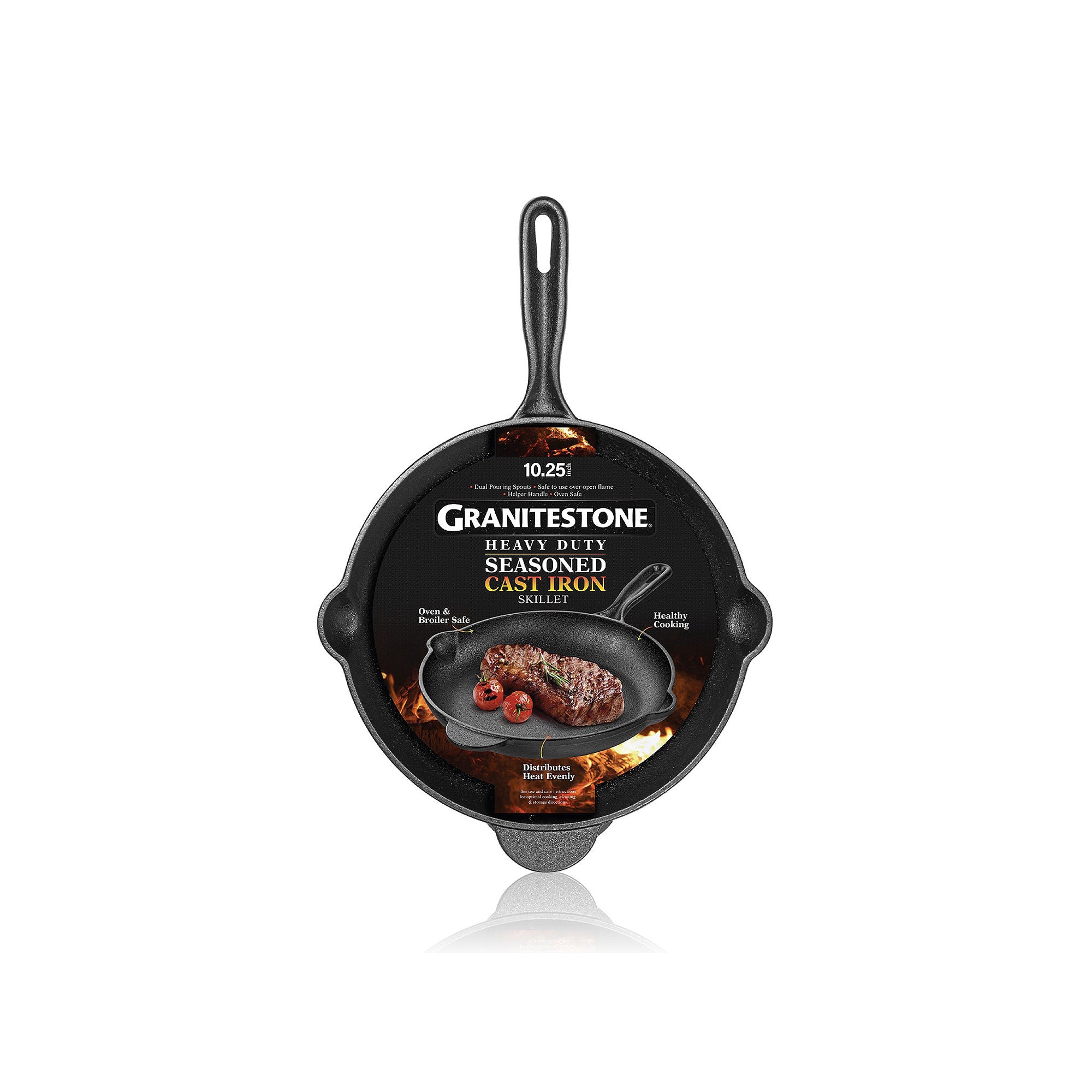 Granitestone Heavy Duty Cast Iron 10.25 Round Skillet - BLACK ONE SIZE