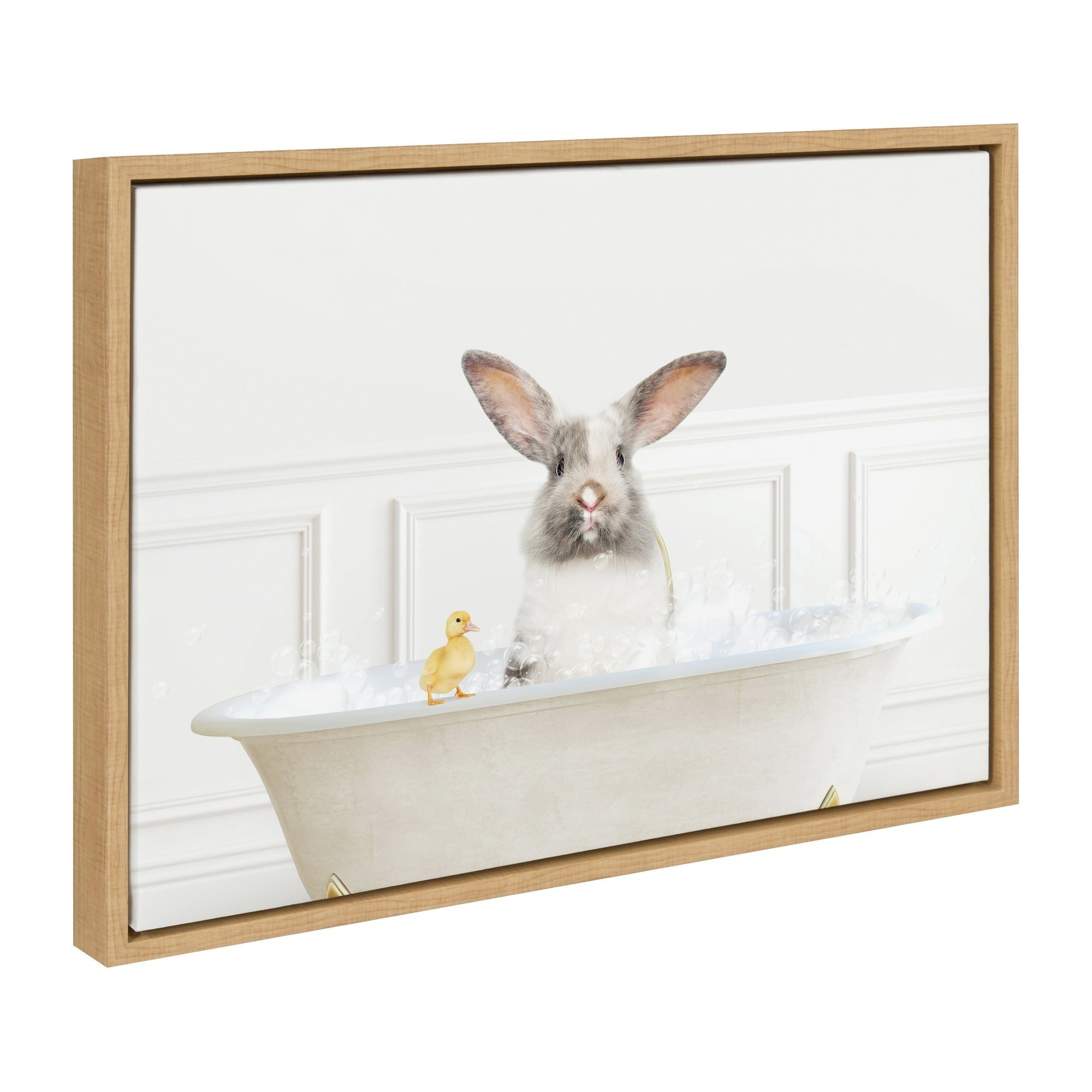 Kate & Laurel 89538350 All Things Decor 18x24 Sylvie Bunny in Bubble Bath Framed Canvas, Natural