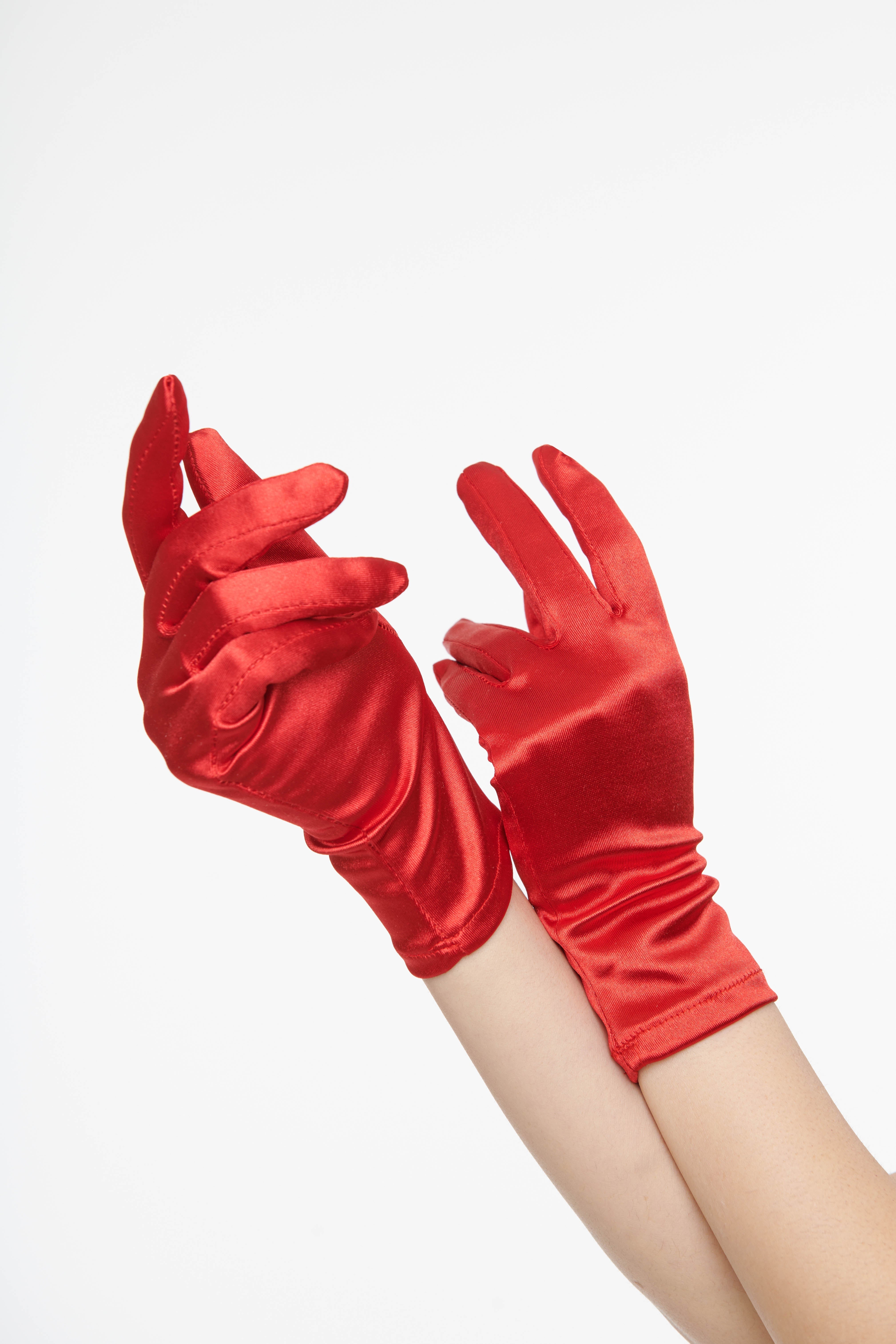 1950s Red Satin Wrist Length Gloves