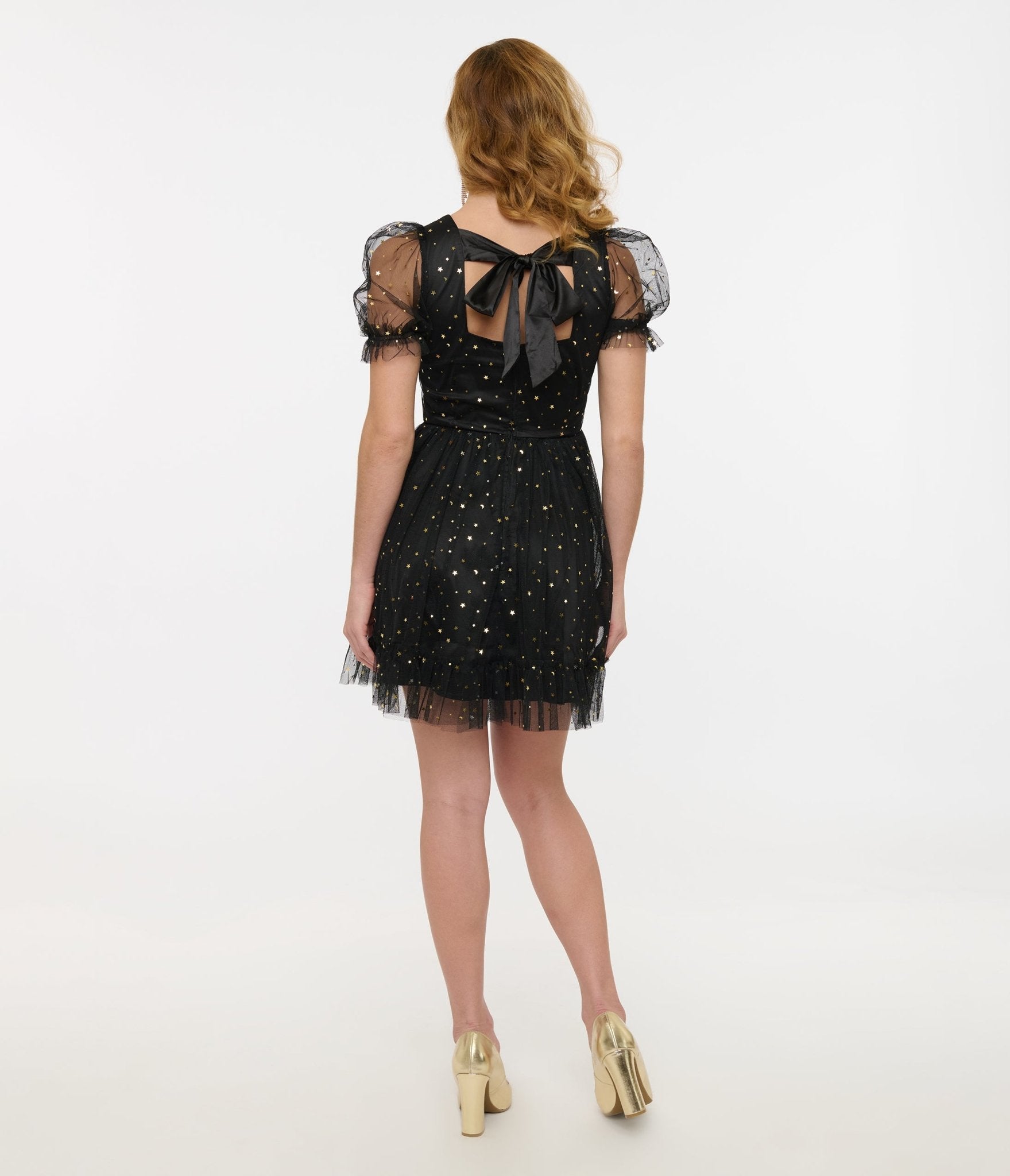 Hell Bunny Black & Gold Star Tulle Infinity Mini Dress