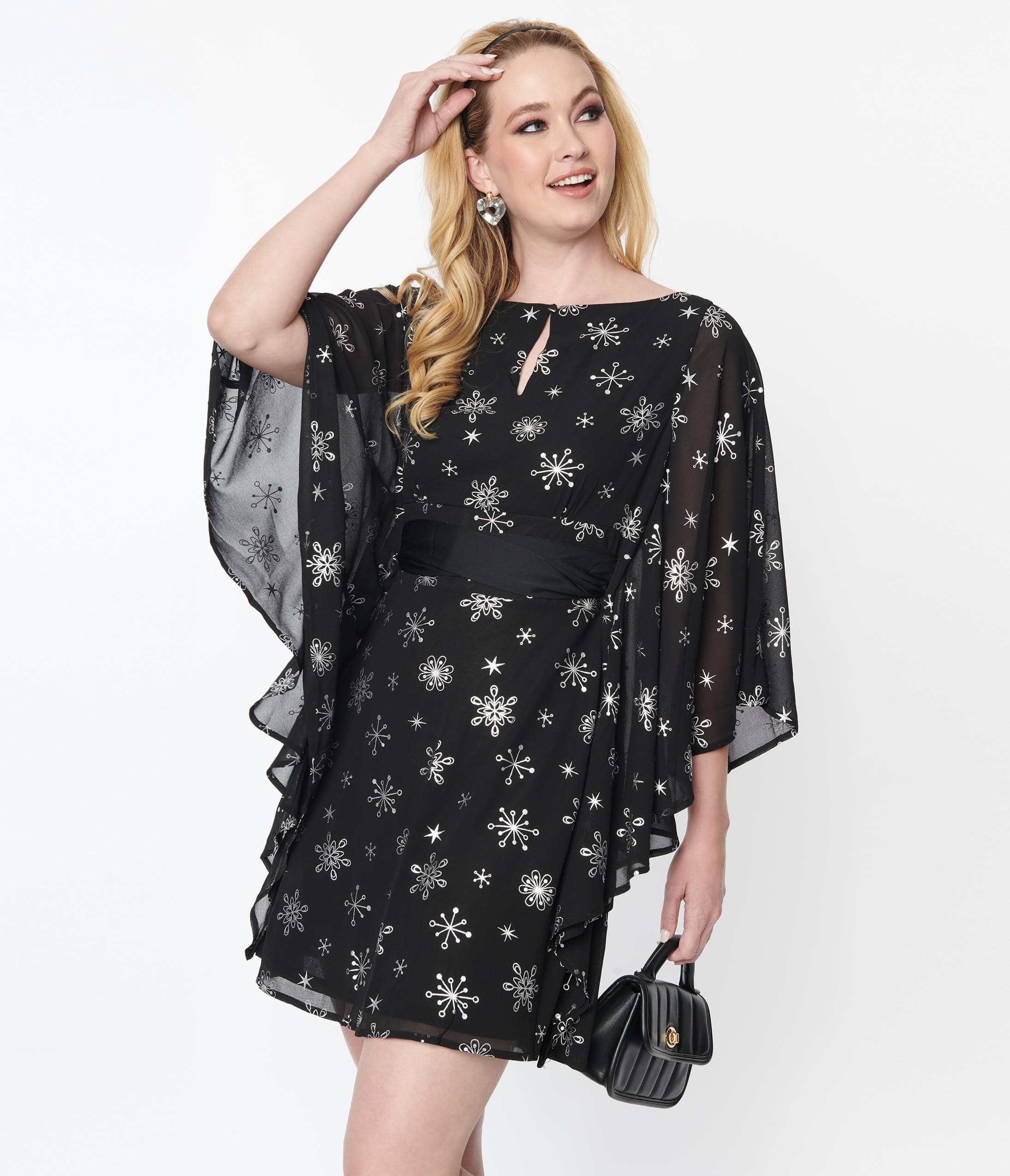 Smak Parlour Black & Silver Snowflake Social Climber Caftan