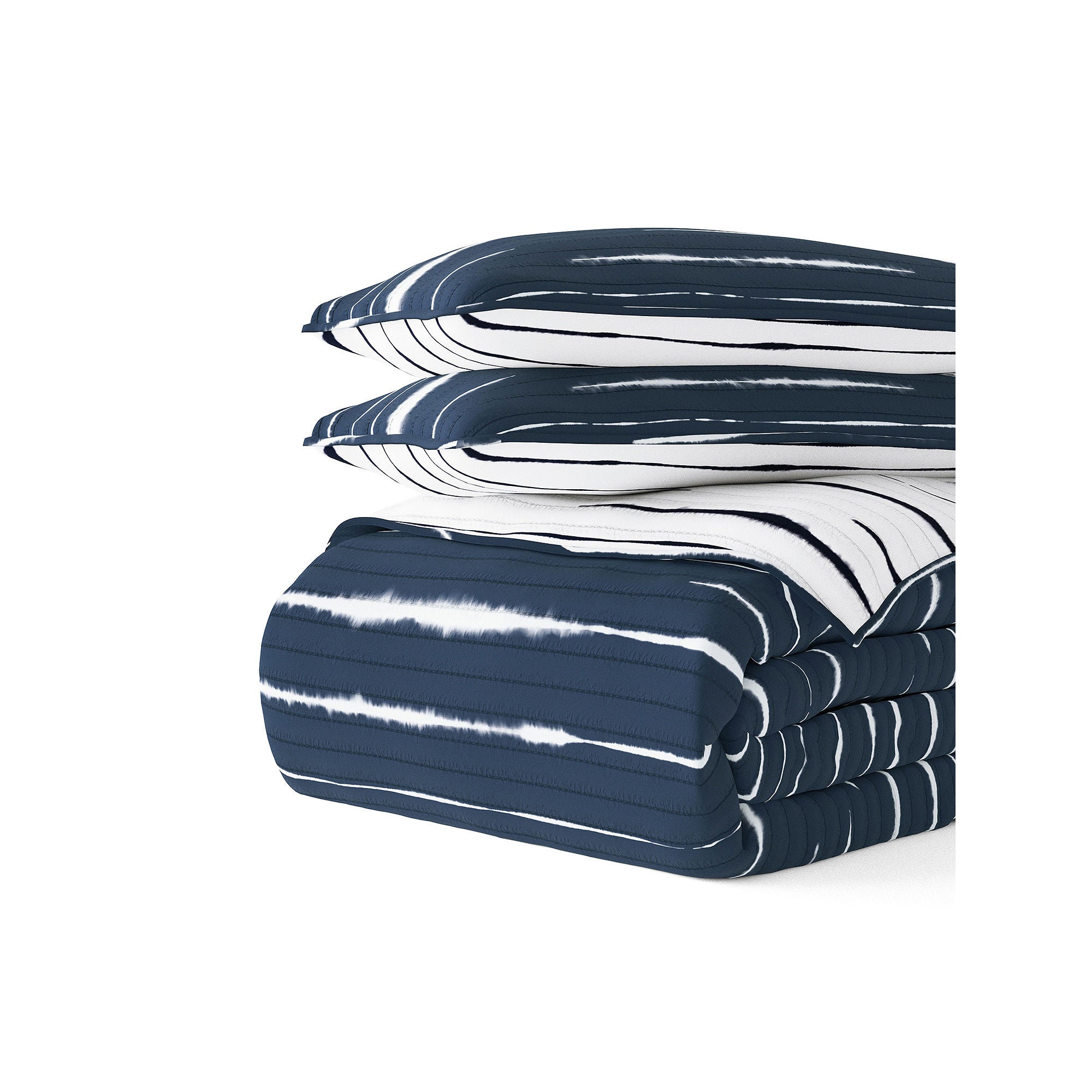 Casual Comfort Lines Reversible Quilt Set - NAVY ONE SIZE