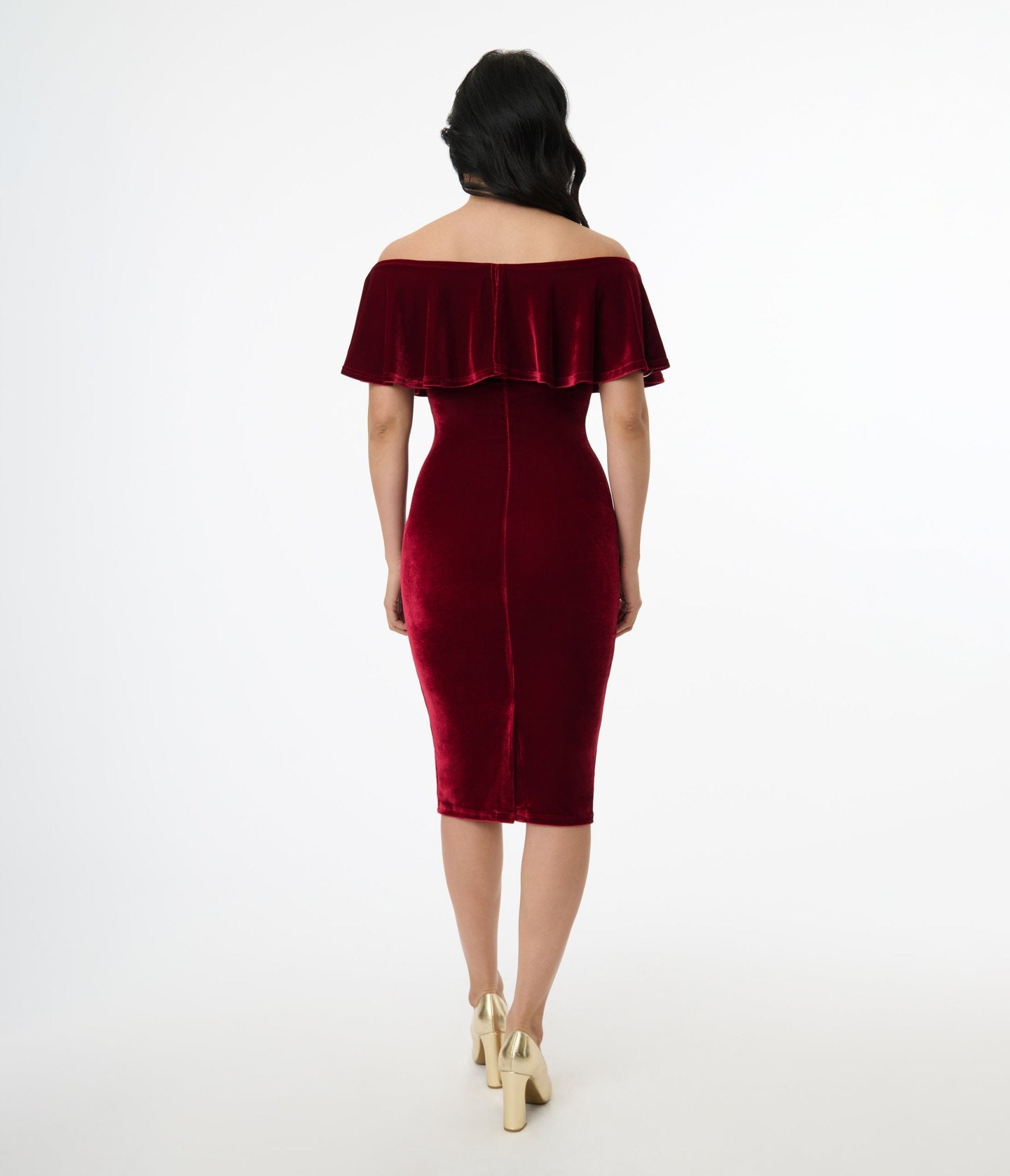 Unique Vintage 1950s Burgundy Red Velvet Sophia Wiggle Dress