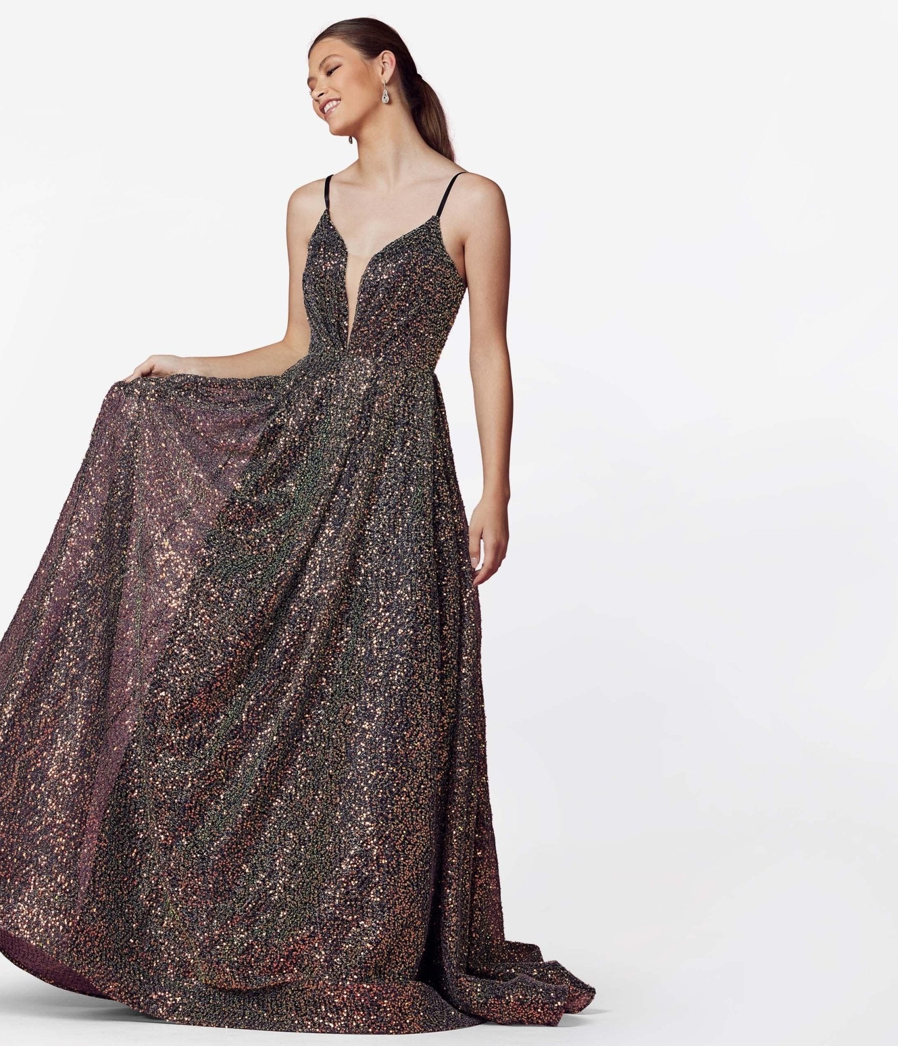 Black & Multi Iridescent Sequin Prom Gown