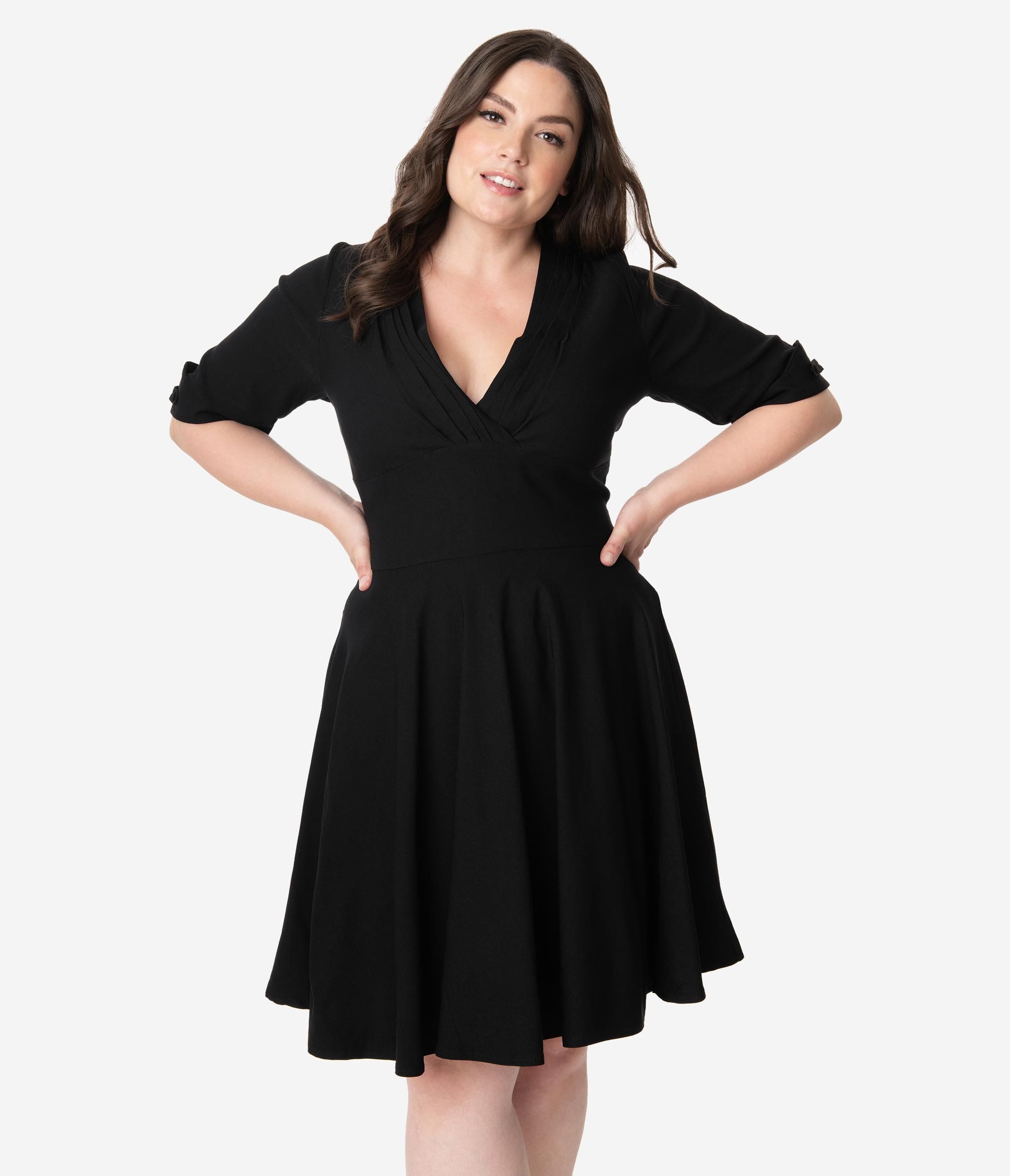 Unique Vintage Plus Size 1950s Black Delores Fit & Flare Dress