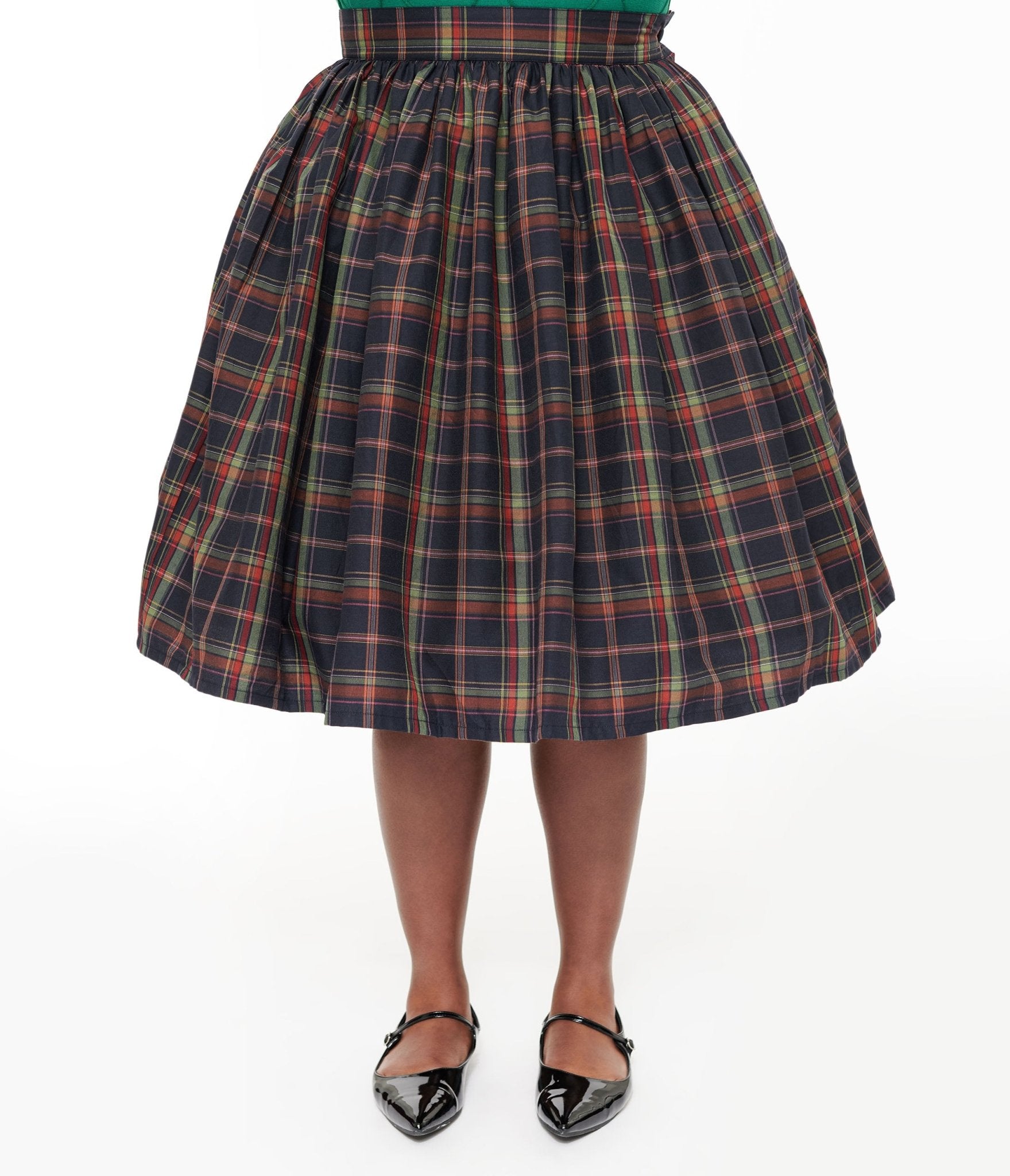 Unique Vintage Plus Size 1950s Black Plaid Gellar Swing Skirt