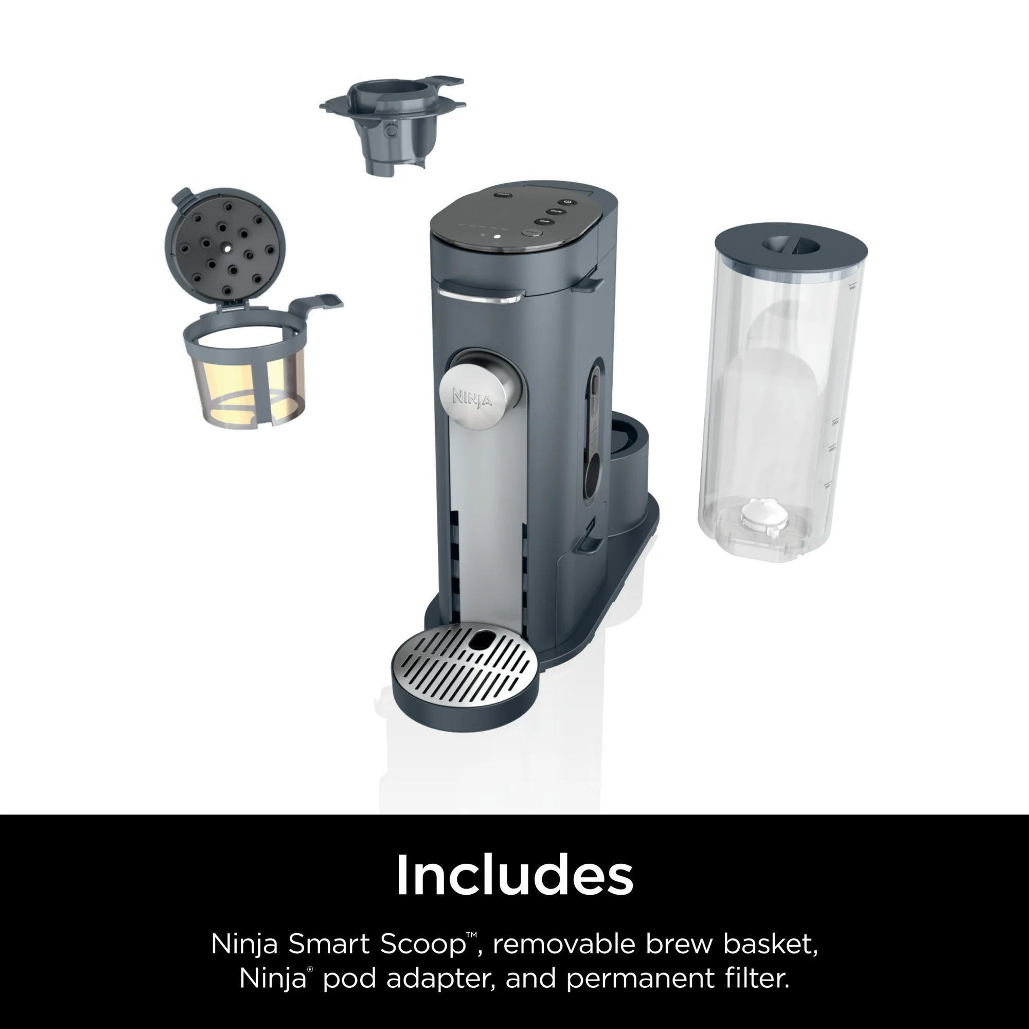 SharkNinja PB040WMGY Pods & Grounds Single-Serve Coffee Brewer, Steam Grey